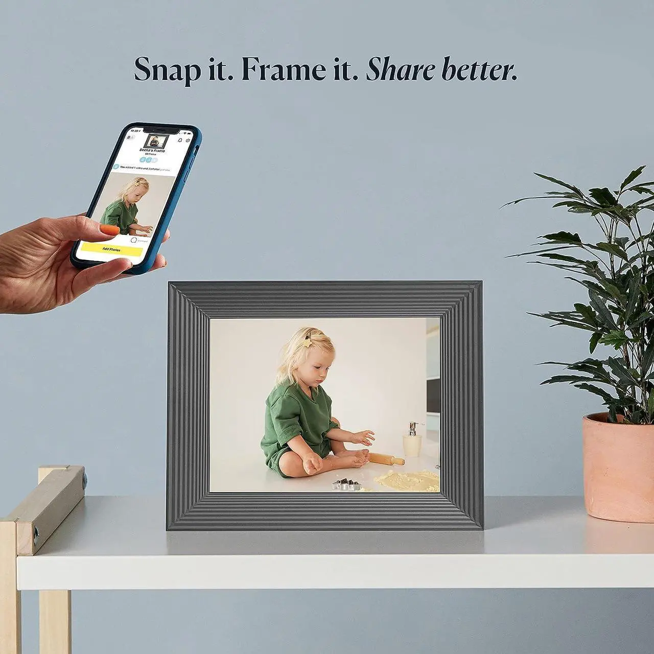 Alt view image 4 of 5 - Aura Mason WiFi Digital Picture Frame | The Best Digital Frame for Gifting | Send Photos from Your Phone | Quick, Easy Setup in Aura App | Free Unlimited Storage | Graphite, Welcome to consult