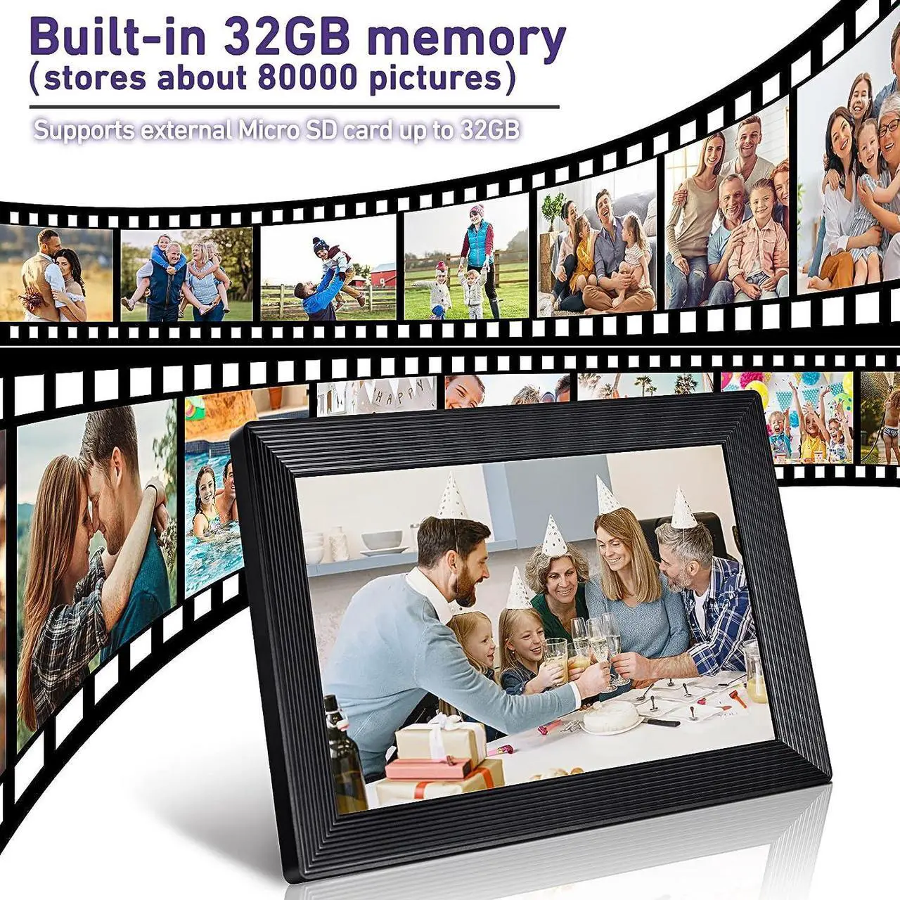 Alt view image 3 of 7 - FRAMEO 10.1 inch WiFi Digital Photo Frame 1280x800 HD IPS Touch Screen, Digital Picture Frame with 32GB Internal Memory, Auto-Rotate, via Frameo App from Anywhere, Black, Welcome to consult