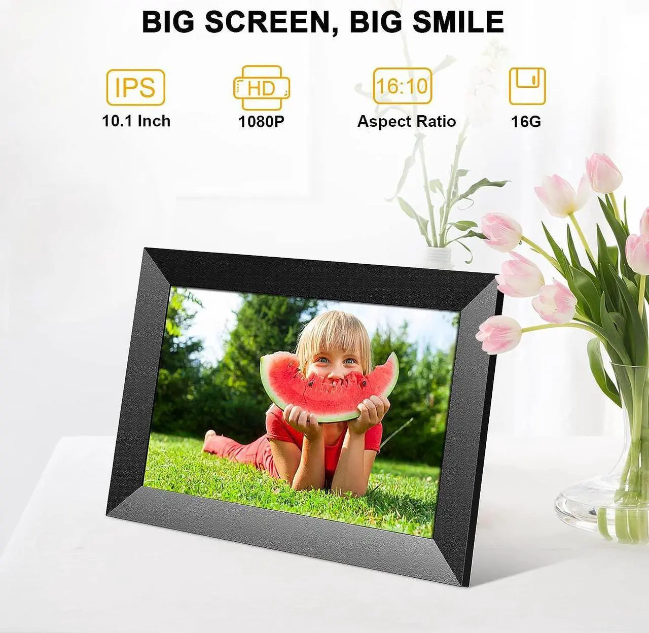 Alt view image 2 of 7 - BOFIDAR Digital Photo Frame, WiFi Digital Picture Frames with 10.1 Inch Touch Screen, Instantly Share Photos Anywhere via Frameo APP, 16GB Smart Picture Frame for Grandma,Wall Mountable,Black