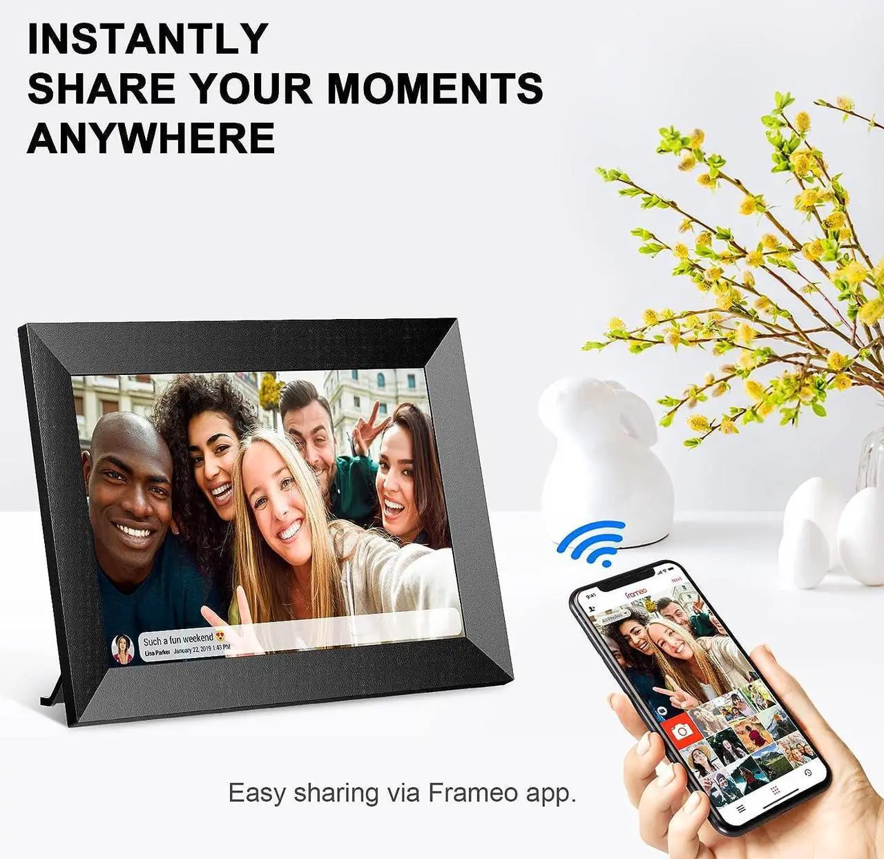 Alt view image 3 of 7 - BOFIDAR Digital Photo Frame, WiFi Digital Picture Frames with 10.1 Inch Touch Screen, Instantly Share Photos Anywhere via Frameo APP, 16GB Smart Picture Frame for Grandma,Wall Mountable,Black