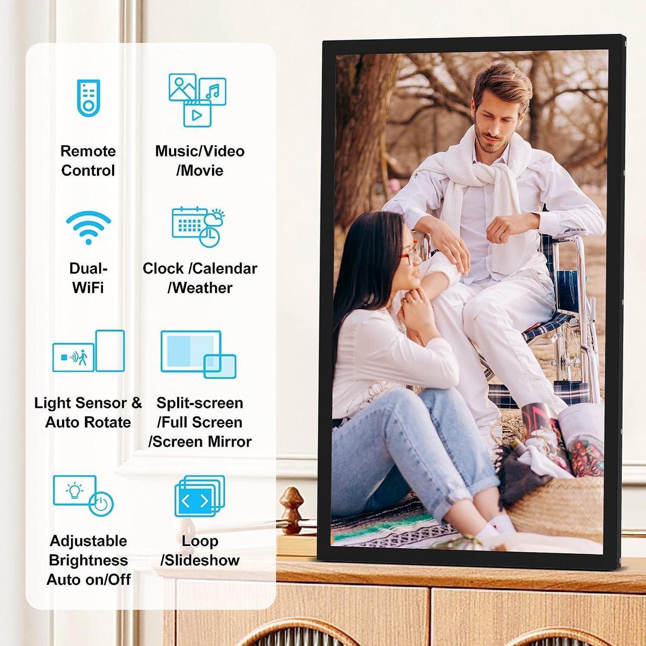 Alt view image 5 of 6 - FULLJA21.5inchWiFiSmartDigitalPictureFrame - Digital Picture Frame with WiFi, HD 1080P, Auto Rotate, Light Sensor, Share Photos&Videos via App, Email, Gift for Grandparents and Friends