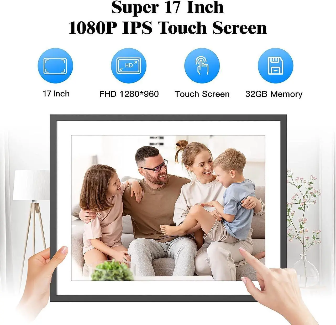 Alt view image 2 of 6 - Large Digital Picture Frame 17-inch Digital Photo Frame - Wall Mounted WiFi Smart Frames, Remote Control, Auto-Rotate, Motion Sensor, Share Photos and Videos via Email or App, Unlimited Cloud Storage