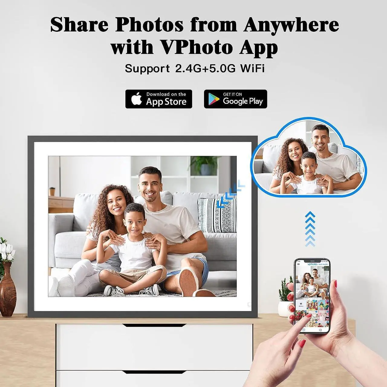 Alt view image 3 of 6 - Large Digital Picture Frame 17-inch Digital Photo Frame - Wall Mounted WiFi Smart Frames, Remote Control, Auto-Rotate, Motion Sensor, Share Photos and Videos via Email or App, Unlimited Cloud Storage