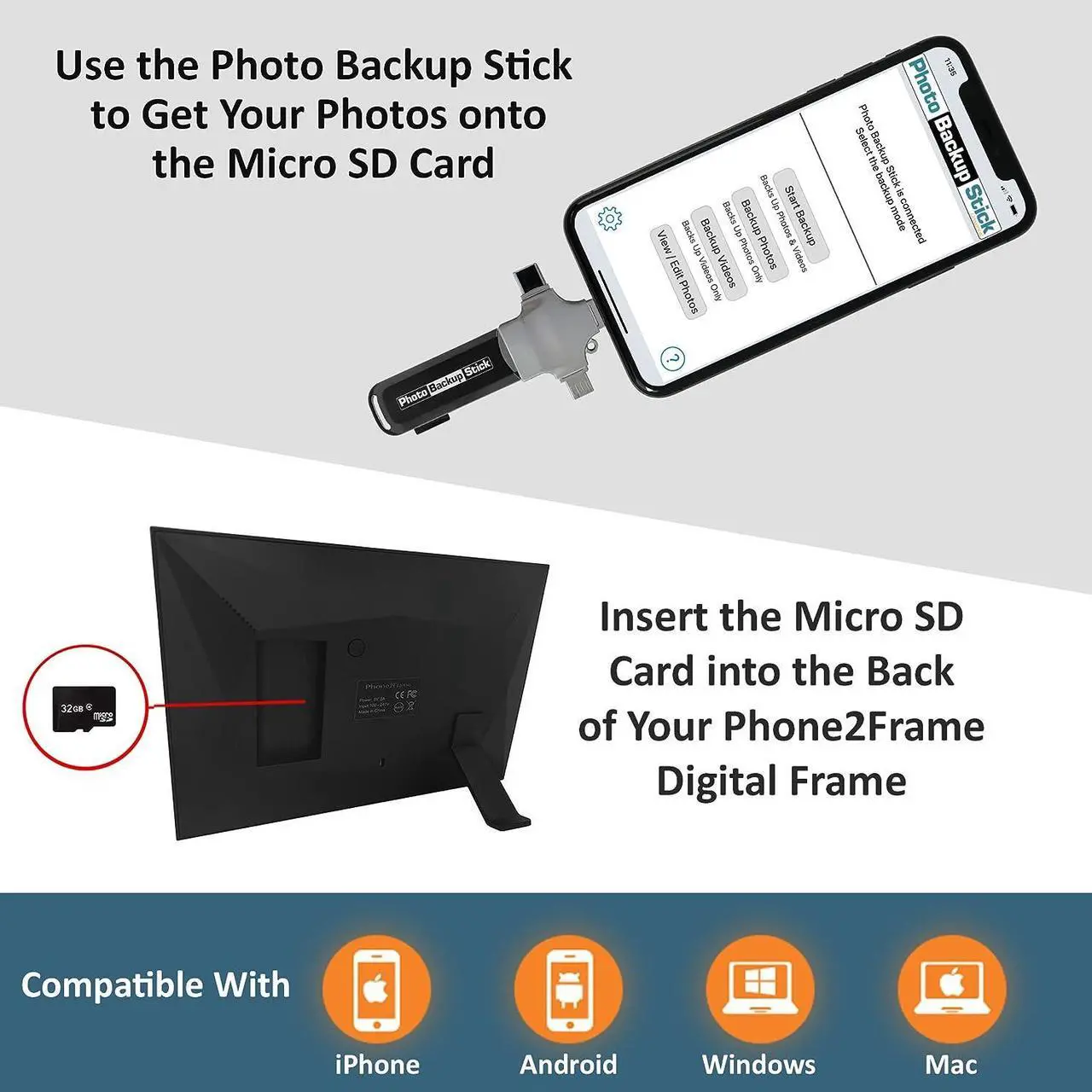 Alt view image 2 of 7 - Phone2Frame 10 Inch Digital Picture Frame with Photo Backup Stick Micro SD (32GB) to Get from Phone or Computer to Frame Without WiFi, Email, or Accounts (Black), Welcome to consult