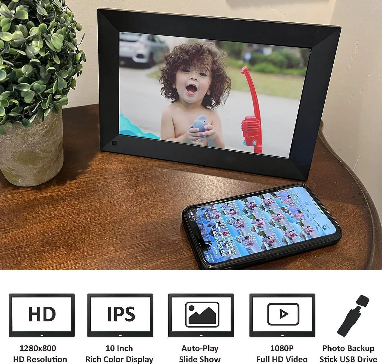 Alt view image 5 of 7 - Phone2Frame 10 Inch Digital Picture Frame with Photo Backup Stick Micro SD (32GB) to Get from Phone or Computer to Frame Without WiFi, Email, or Accounts (Black), Welcome to consult