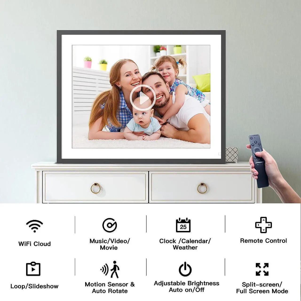 Alt view image 5 of 6 - Large Digital Picture Frame 17-inch Digital Photo Frame - Wall Mounted WiFi Smart Frames, Remote Control, Auto-Rotate, Motion Sensor, Share Photos and Videos via Email or App, Unlimited Cloud Storage