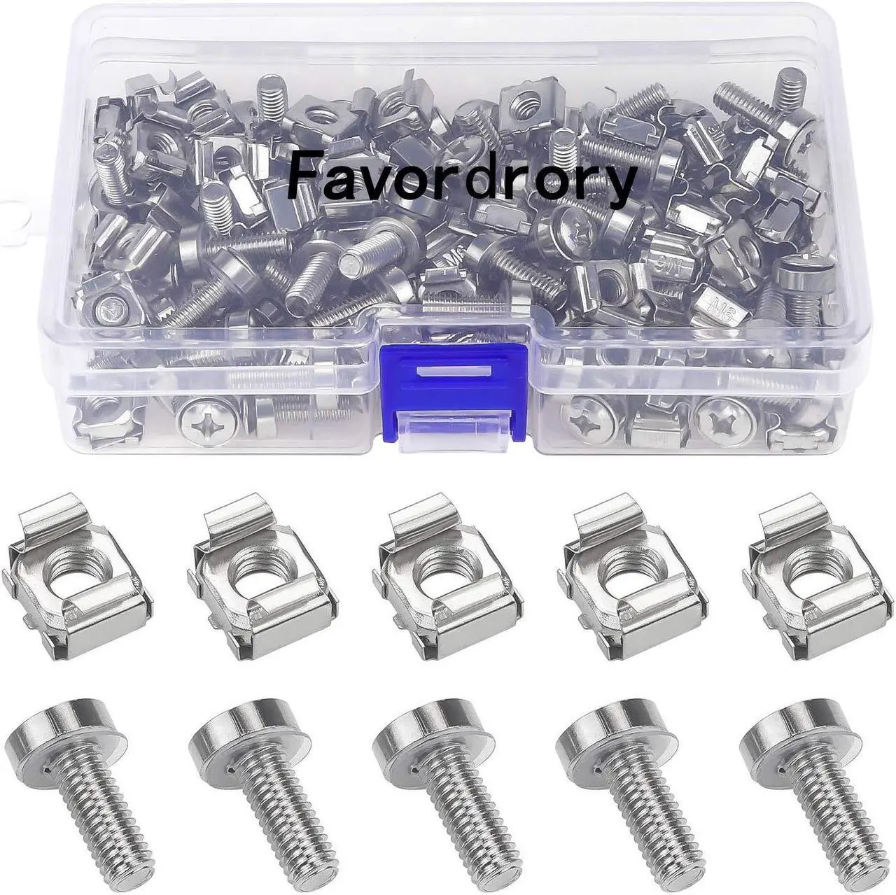 Main image of Rack Mount Cage Nuts, Screws and Washers for Rack Mount Server Cabinet, Rack Mount Server Shelves, Routers, Silver (M6 x 20mm)