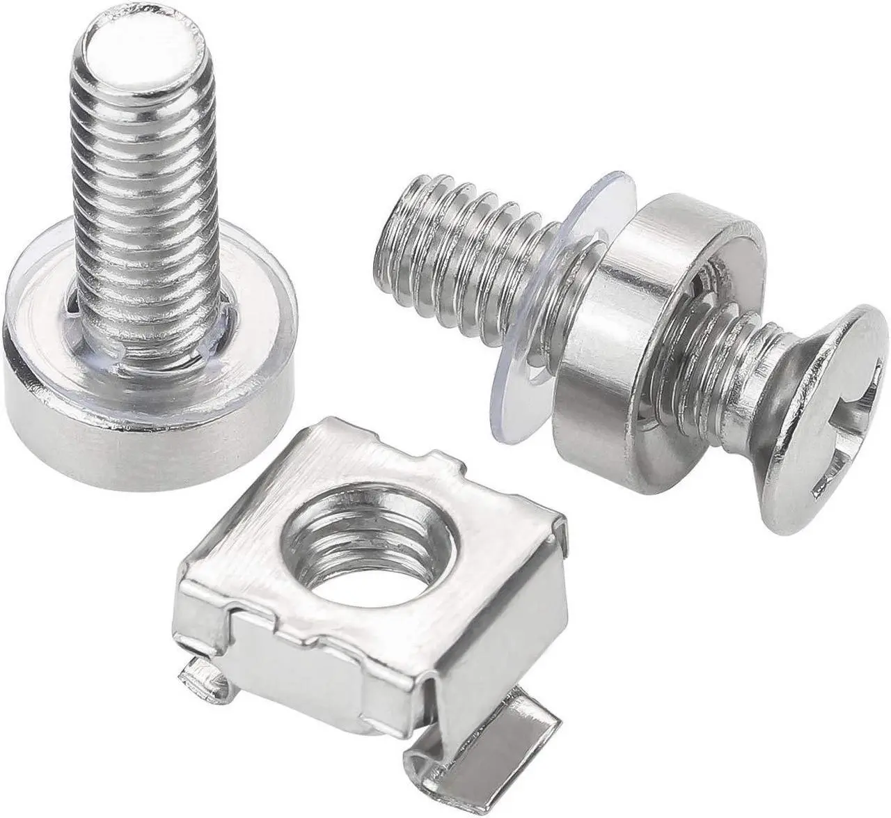 Alt view image 5 of 7 - Rack Mount Cage Nuts, Screws and Washers for Rack Mount Server Cabinet, Rack Mount Server Shelves, Routers, Silver (M6 x 20mm)