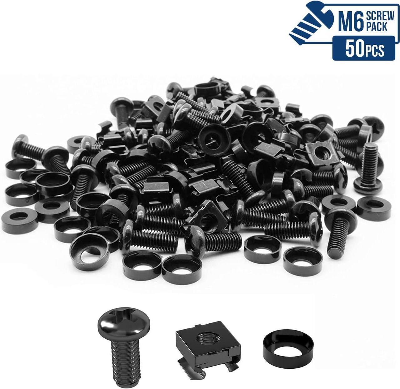 Alt view image 2 of 7 - LMS Data M6 Cage Nuts and Screws - Panel Rack Mount Equipment for Rack Mount Server 19x10 inch Cabinet, Patch Panel, Server Shelves Fixing and Installation - Black 50-Pack Rack Screws and Cage Nuts