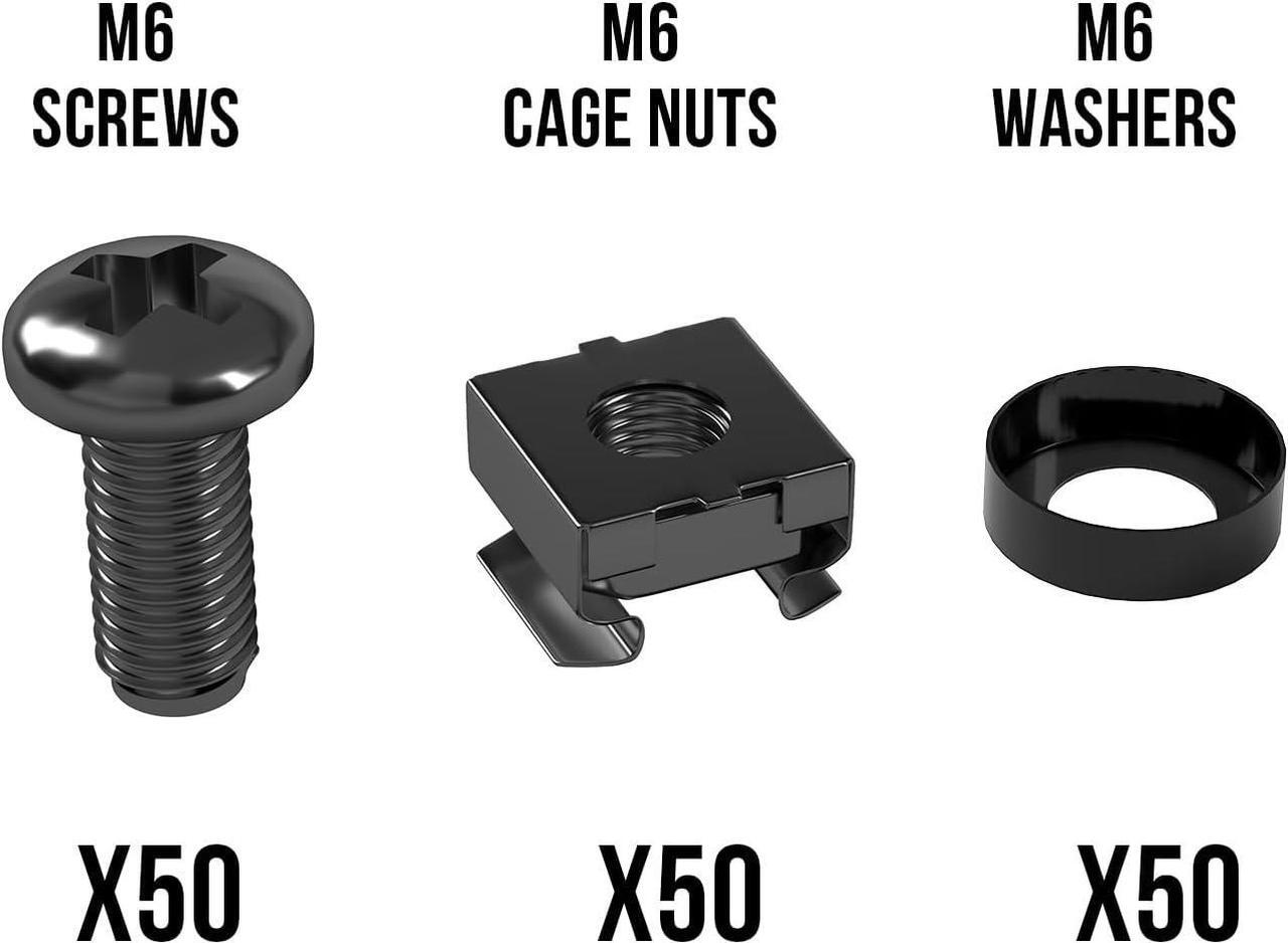 Alt view image 3 of 7 - LMS Data M6 Cage Nuts and Screws - Panel Rack Mount Equipment for Rack Mount Server 19x10 inch Cabinet, Patch Panel, Server Shelves Fixing and Installation - Black 50-Pack Rack Screws and Cage Nuts