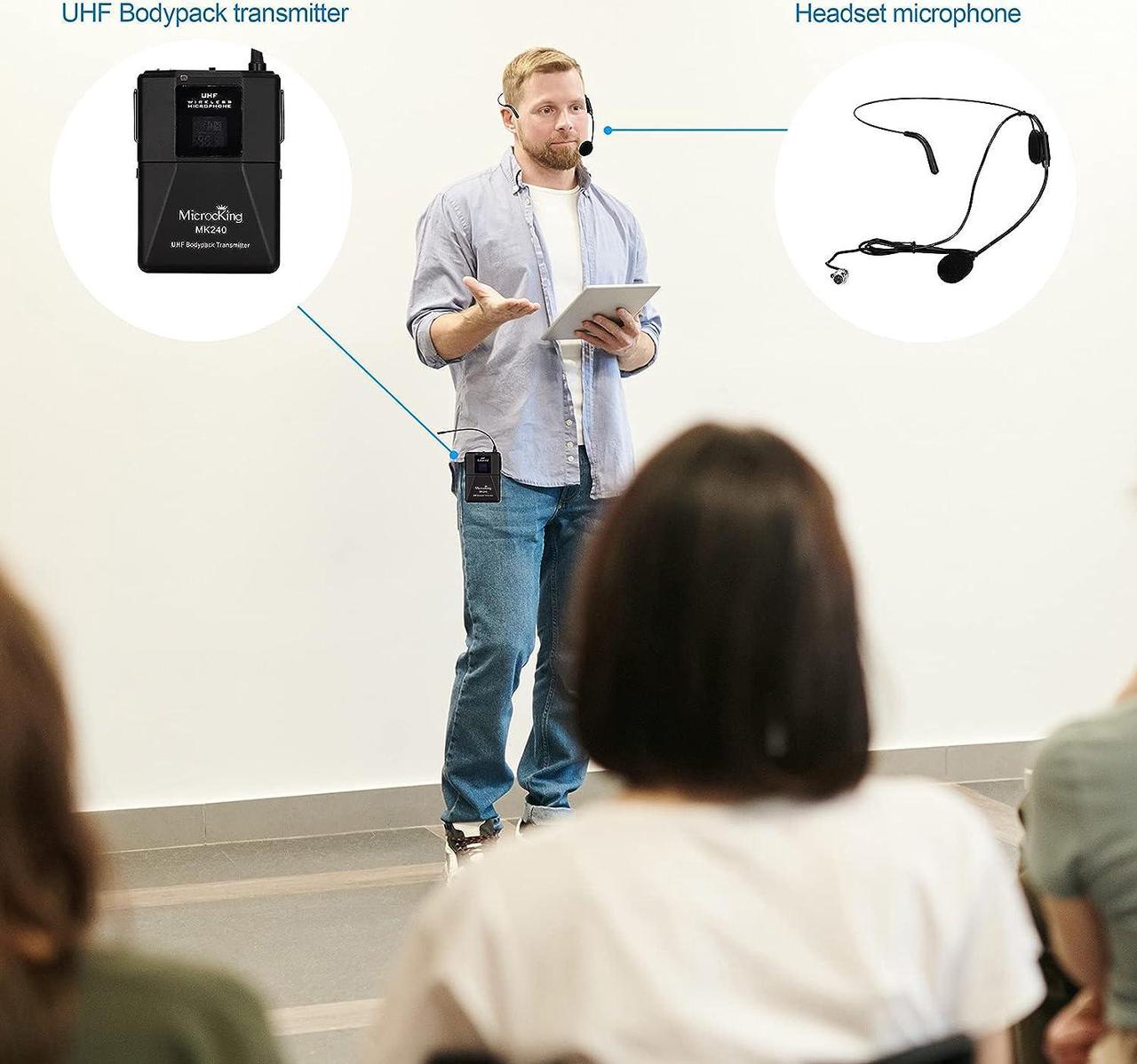 Alt view image 5 of 6 - MicrocKing Wireless Microphone System, UHF Cordless Mic Set with 2 Handheld Mics/2 Lavalier Bodypacks, Metal Build, Fixed Frequency, Long Range, Ideal for Karaoke/Party/Wedding/Concert