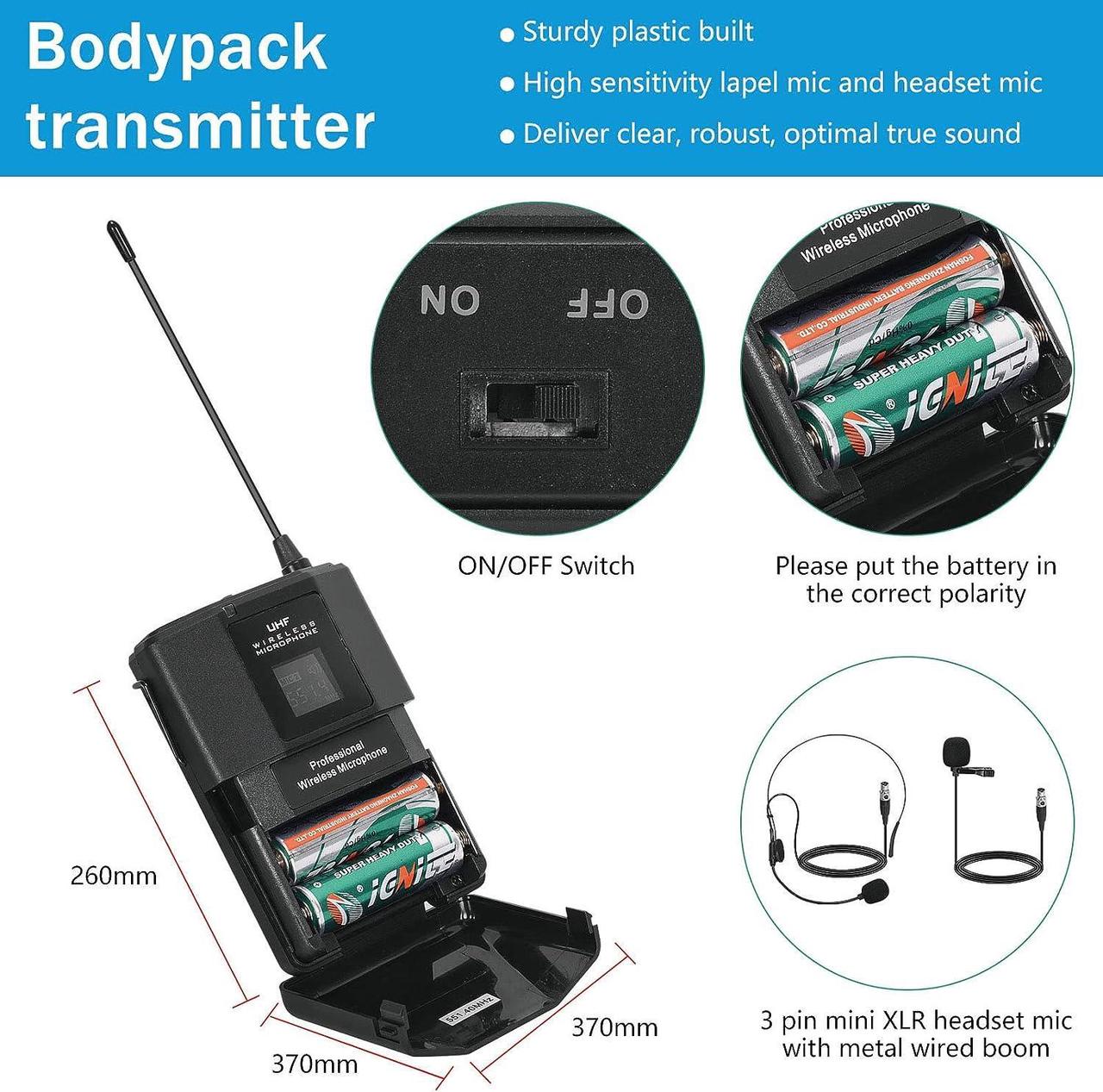 Alt view image 4 of 6 - MicrocKing Wireless Microphone System, UHF Cordless Mic Set with 2 Handheld Mics/2 Lavalier Bodypacks, Metal Build, Fixed Frequency, Long Range, Ideal for Karaoke/Party/Wedding/Concert
