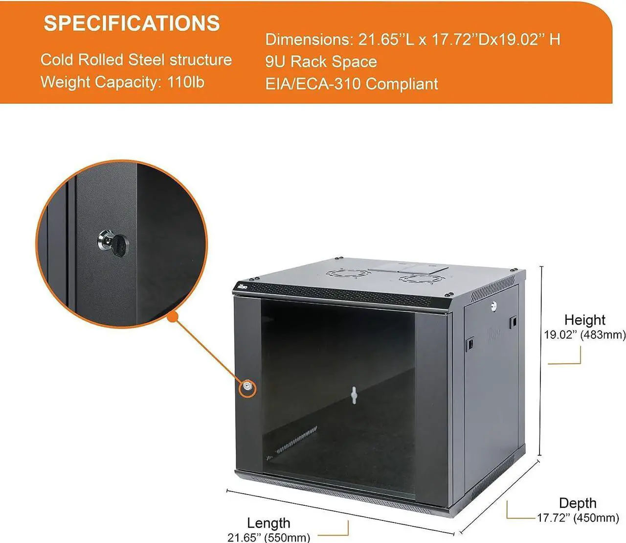 Alt view image 2 of 6 - TECMOJO Wall Mount Server Cabinet IT Network Rack Enclosure Lockable Door and Side Panels Black (Black, Standard 9U/Glass Door), Welcome to consult