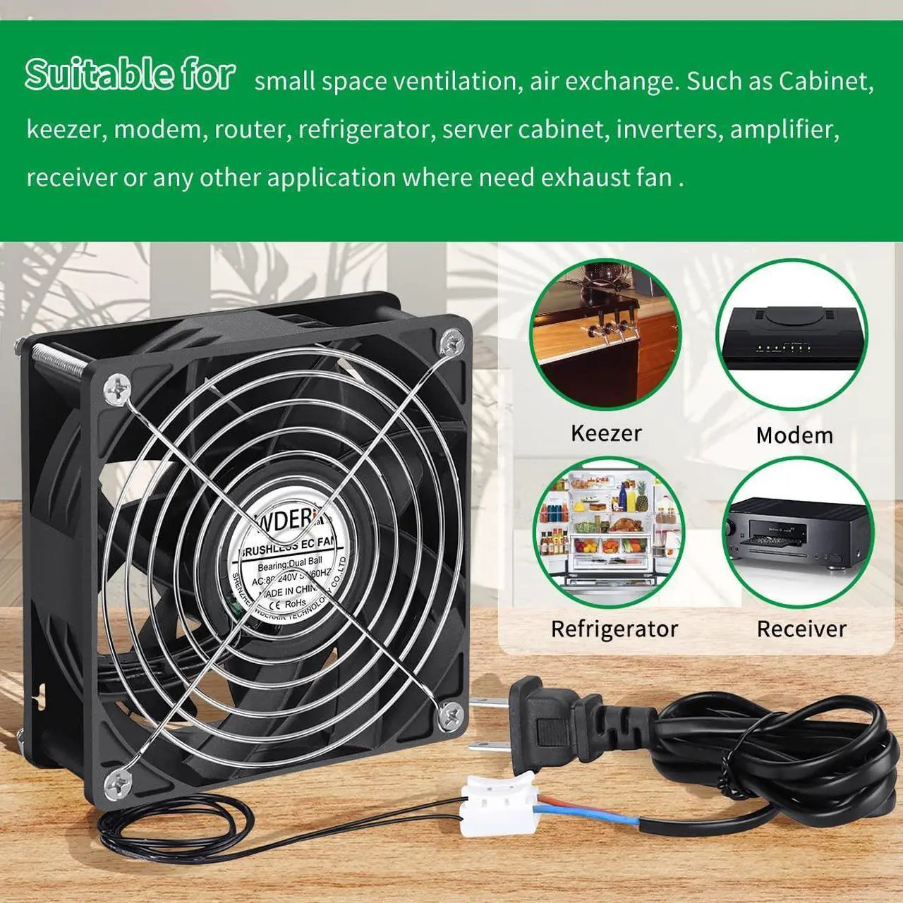 Alt view image 3 of 7 - EC 120mm x 38mm Axial Fan AC 110v 120v 220v 240v Ball Bearing High Airflow for Server Rack Industrial Case Exhaust Cooling