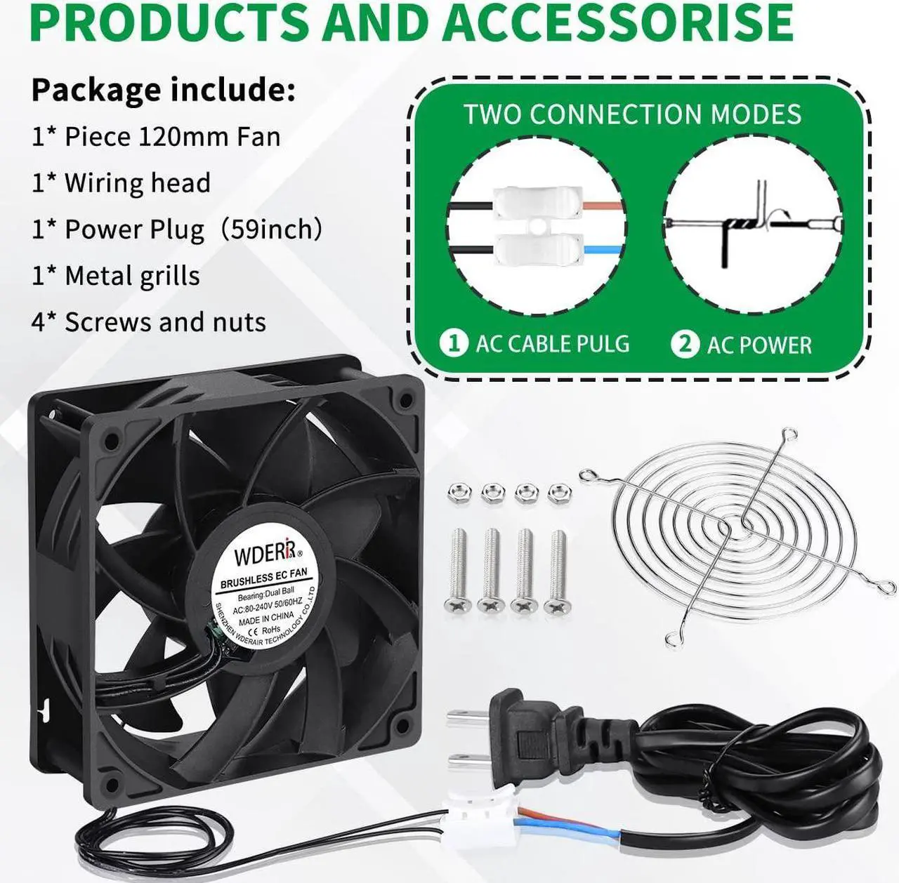 Alt view image 7 of 7 - EC 120mm x 38mm Axial Fan AC 110v 120v 220v 240v Ball Bearing High Airflow for Server Rack Industrial Case Exhaust Cooling