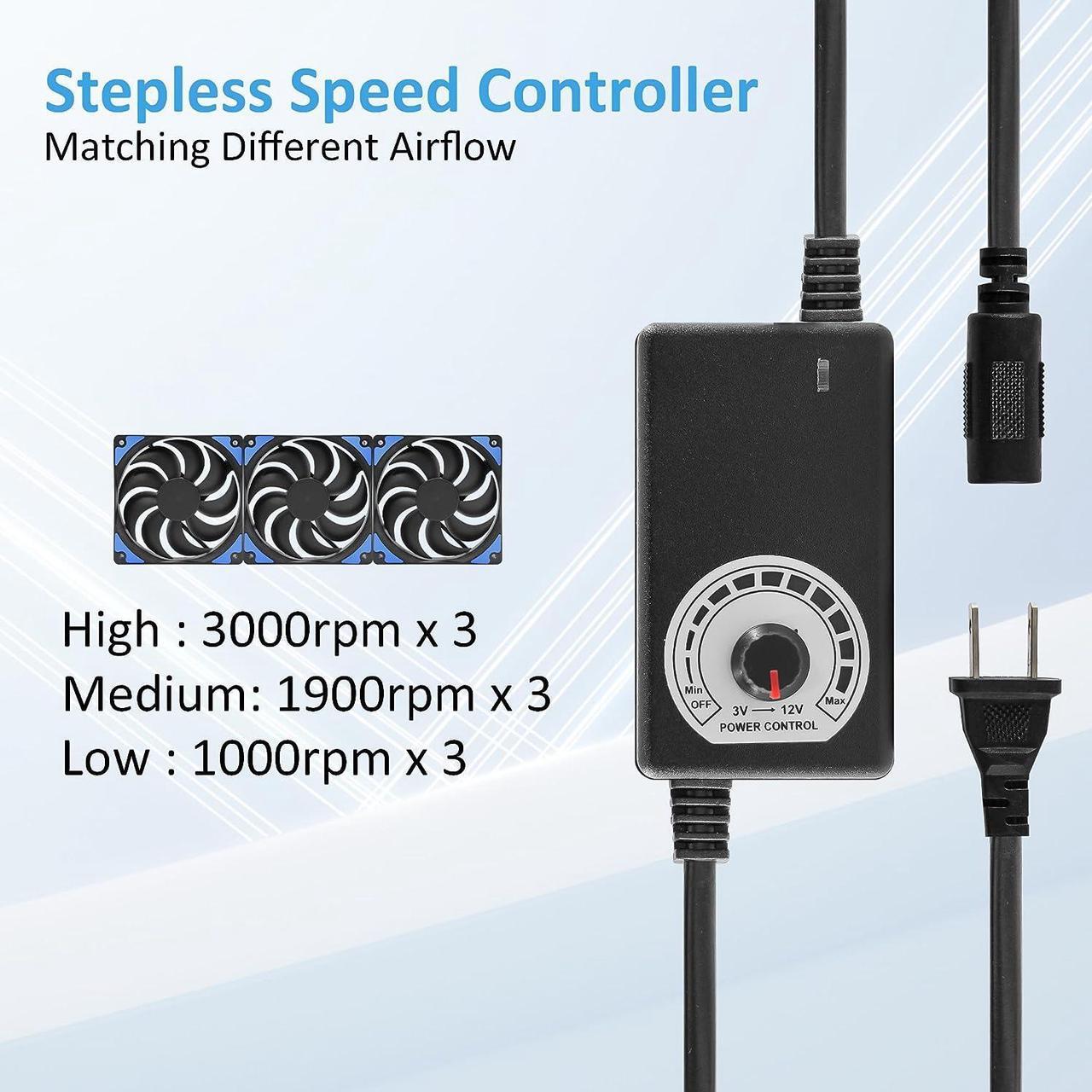 Alt view image 2 of 6 - 120mmx3 360mm Adjustable Computer PC Vent Fans 3-12V Speed Controller for Chicken Coop Rack Space Window Wall Cabinet Server Mining Rig Exhaust Cooling, Welcome to consult