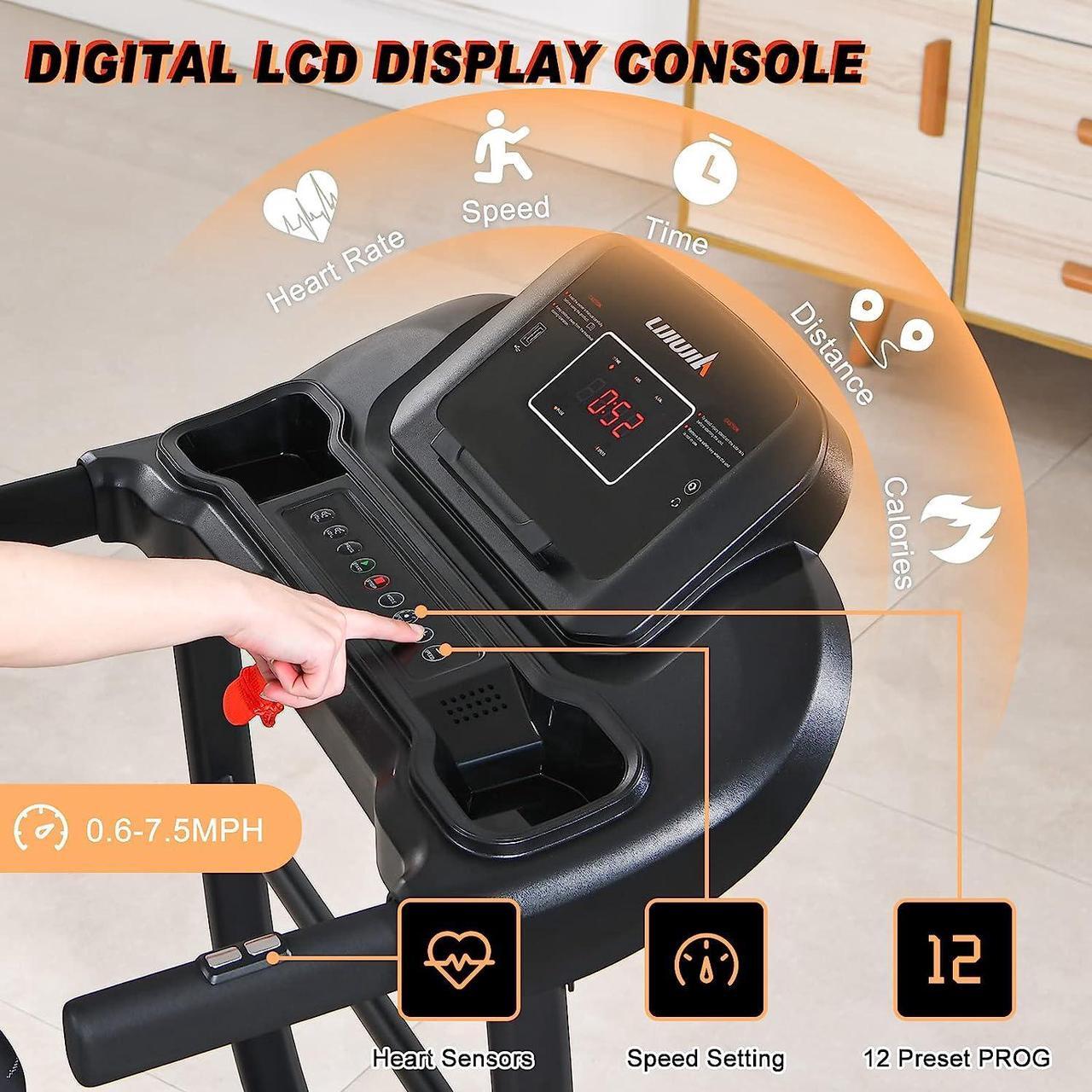 Alt view image 2 of 7 - LIJIUJIA Folding Treadmill, 2.5HP Portable Treadmill Mini with Manual Incline & 12 Preset PROG for Home Office Small Space, Walking Running Electric Treadmill with LED Display & APP & Cup Holder