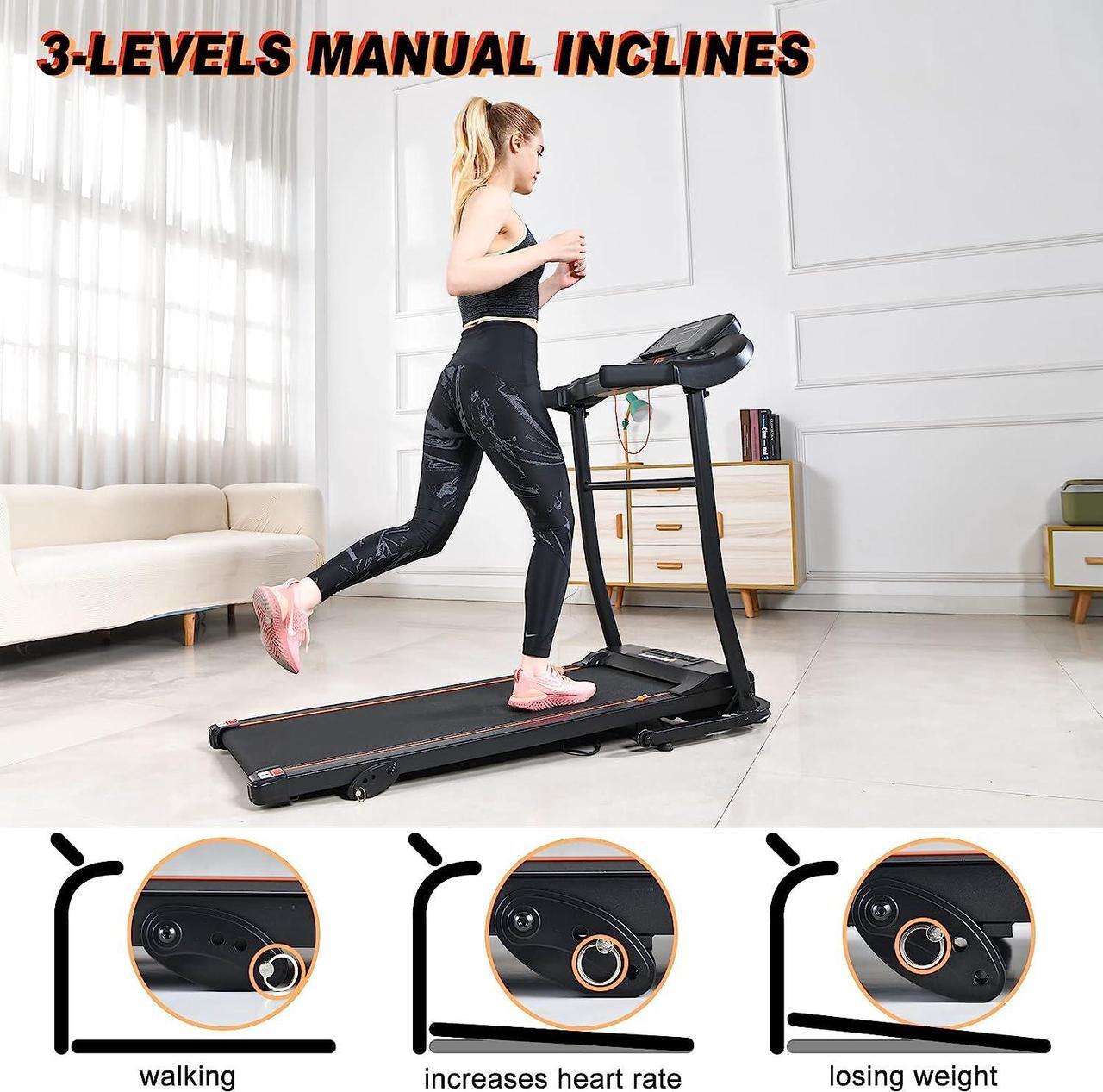 Alt view image 4 of 7 - LIJIUJIA Folding Treadmill, 2.5HP Portable Treadmill Mini with Manual Incline & 12 Preset PROG for Home Office Small Space, Walking Running Electric Treadmill with LED Display & APP & Cup Holder