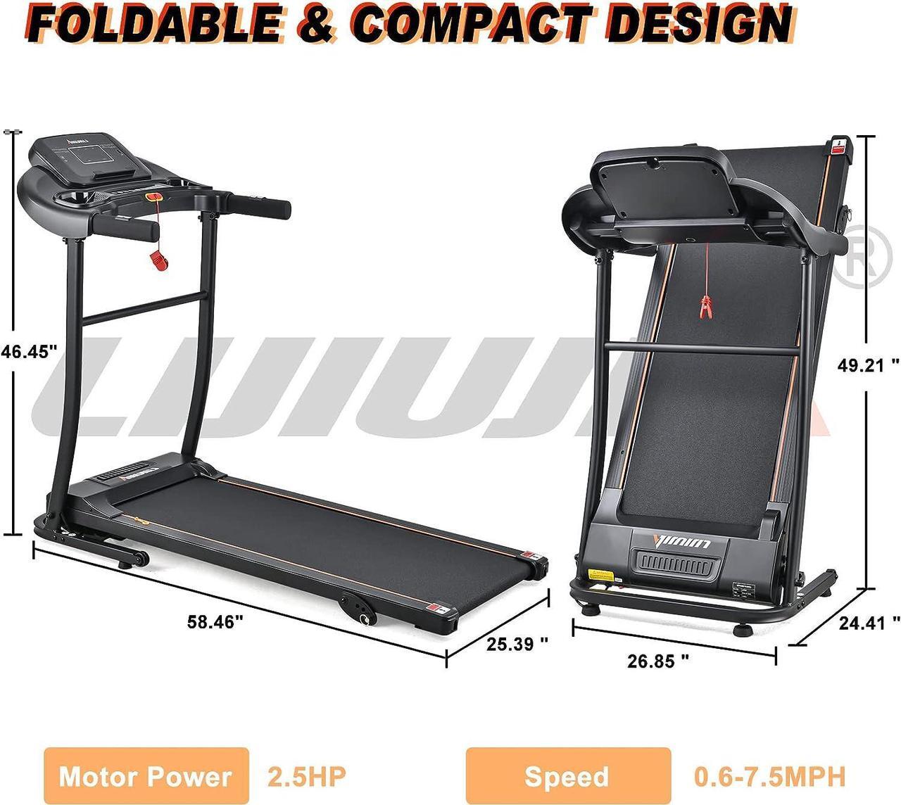 Alt view image 7 of 7 - LIJIUJIA Folding Treadmill, 2.5HP Portable Treadmill Mini with Manual Incline & 12 Preset PROG for Home Office Small Space, Walking Running Electric Treadmill with LED Display & APP & Cup Holder