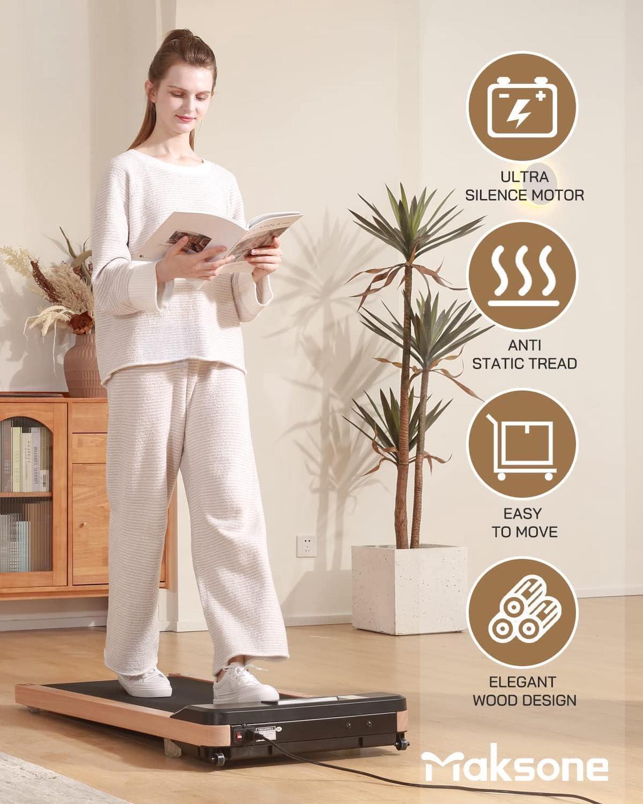 Alt view image 3 of 7 - Maksone Under Desk Treadmill, Expert of Wooden Walking Pad, Walking Jogging Machine with Remote Control, Installation-Free