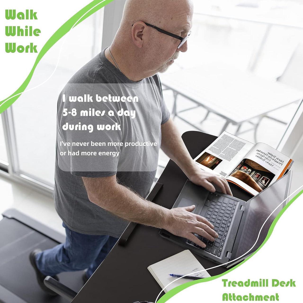 Alt view image 2 of 7 - Nnewvante Treadmill Desk Attachment,Treadmill Laptop Holder for Tablets Laptops,Bamboo Laptop Stand for Treadmill Workstation Handrail up to 35.5", Black