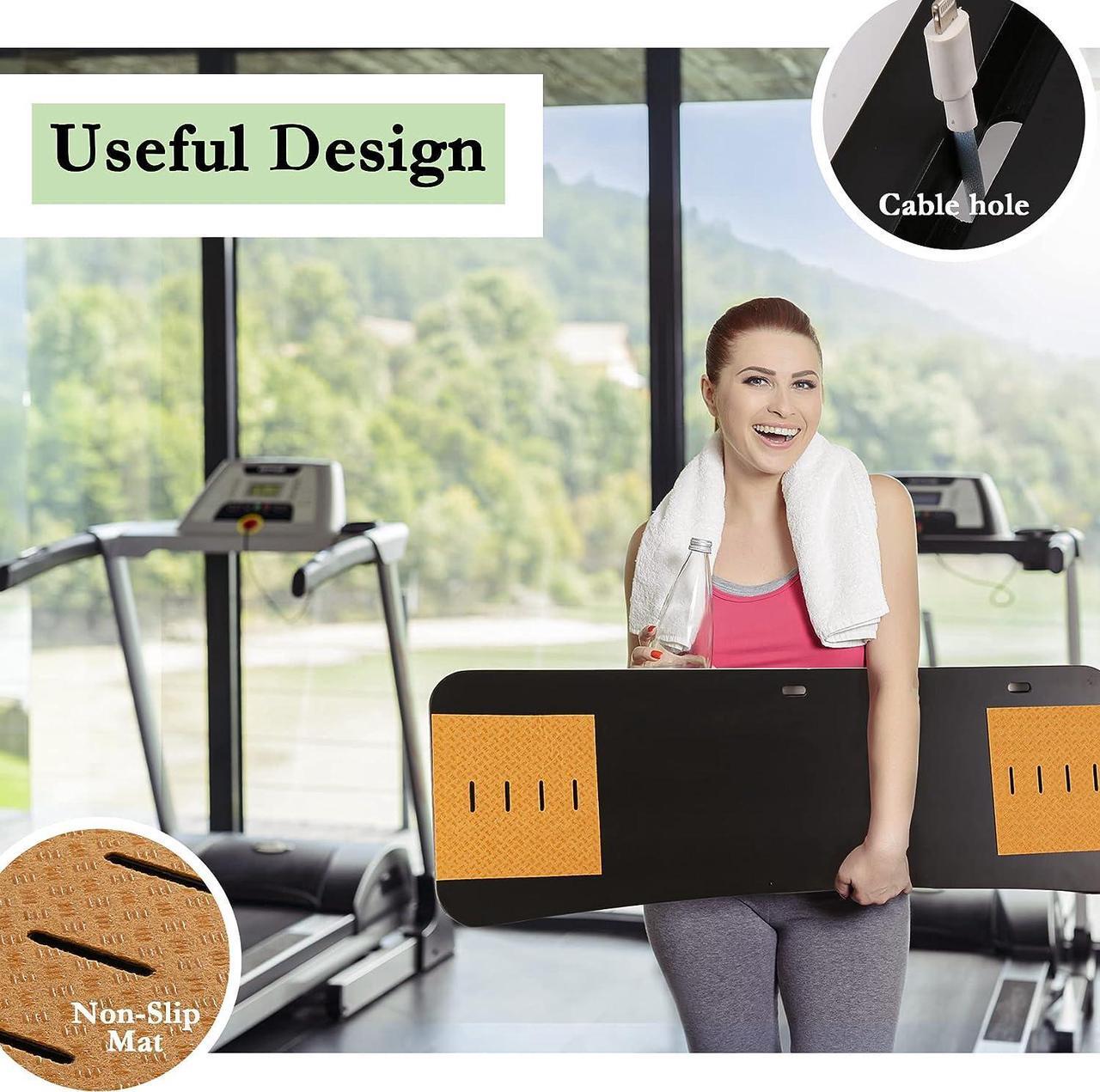 Alt view image 3 of 7 - Nnewvante Treadmill Desk Attachment,Treadmill Laptop Holder for Tablets Laptops,Bamboo Laptop Stand for Treadmill Workstation Handrail up to 35.5", Black