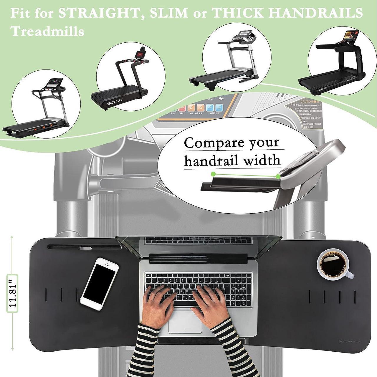 Alt view image 5 of 7 - Nnewvante Treadmill Desk Attachment,Treadmill Laptop Holder for Tablets Laptops,Bamboo Laptop Stand for Treadmill Workstation Handrail up to 35.5", Black