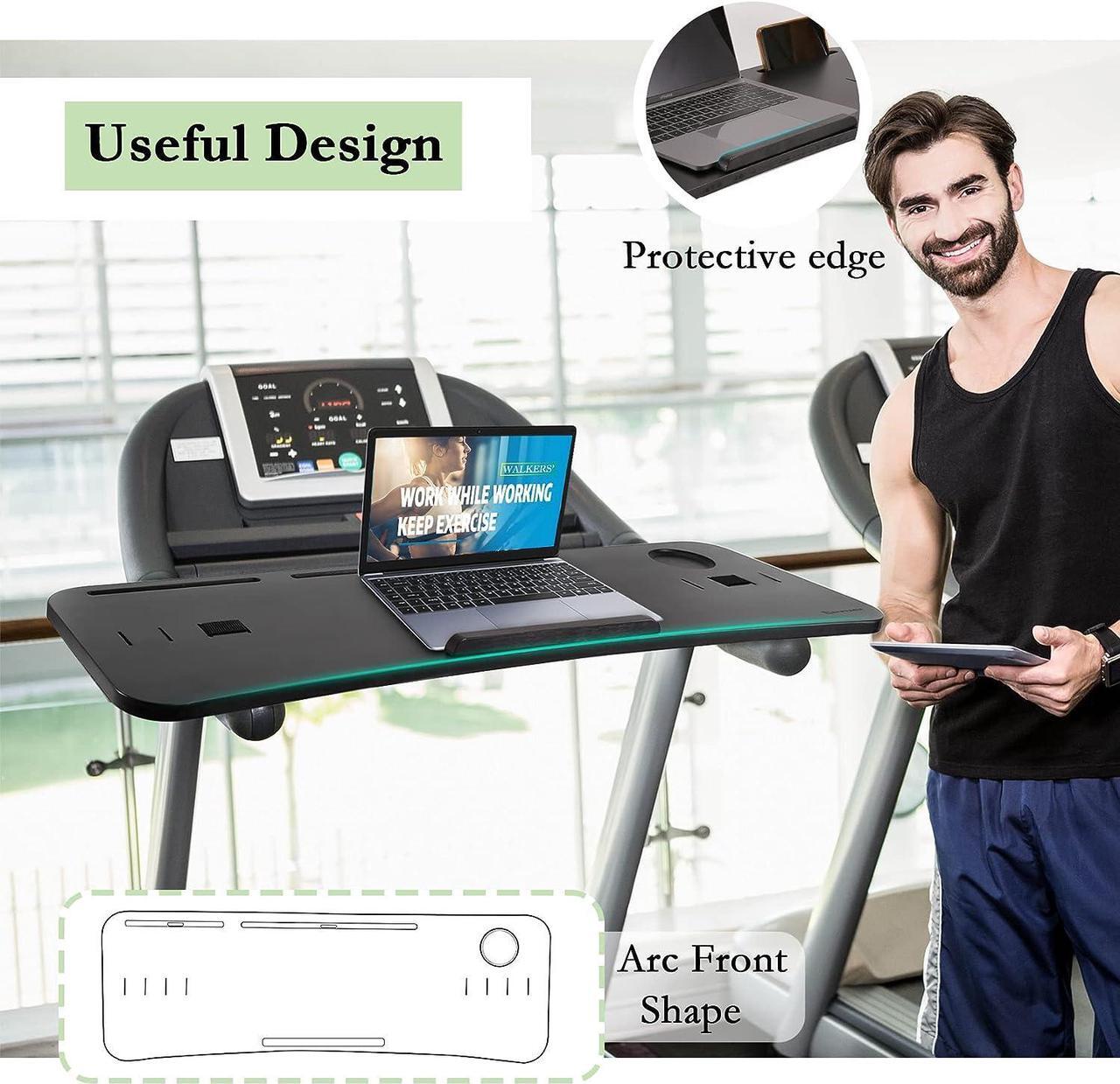 Alt view image 4 of 7 - Nnewvante Treadmill Desk Attachment,Treadmill Laptop Holder for Tablets Laptops,Bamboo Laptop Stand for Treadmill Workstation Handrail up to 35.5", Black