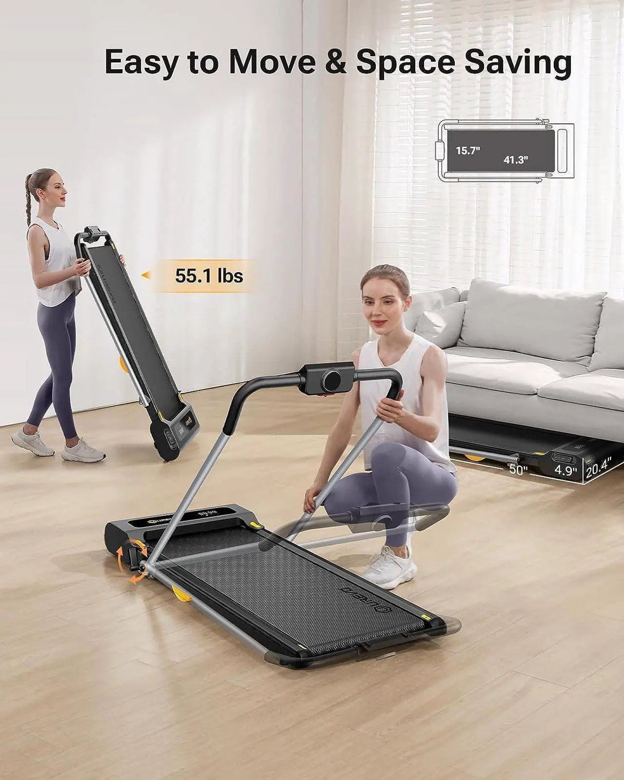 Alt view image 5 of 7 - UREVO Under Desk Treadmill, Walking Pad, 0.6-7.6 Mph 2 in 1 Folding Treadmill with Smart Rotary Console,Including 3 HIIT Modes, 2.5 HP Treadmills for Home Office
