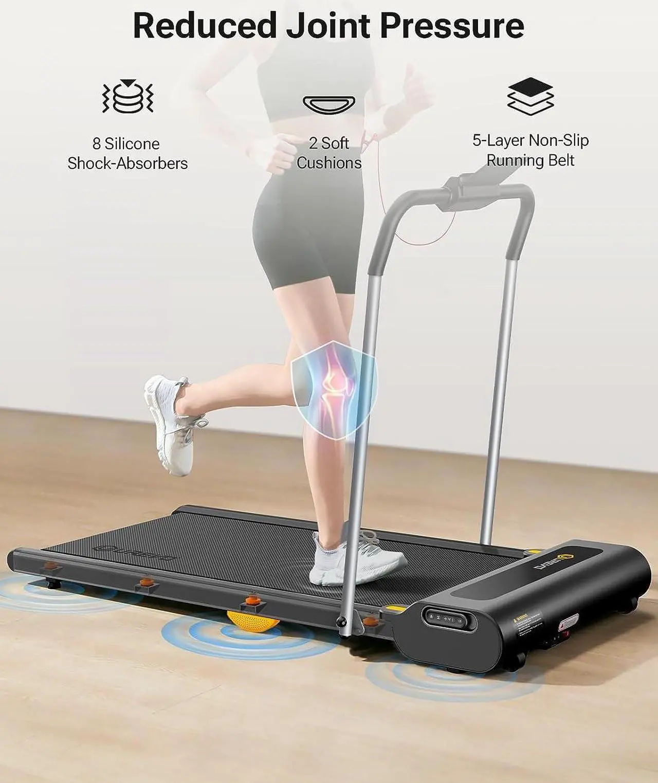 Alt view image 3 of 7 - UREVO Under Desk Treadmill, Walking Pad, 0.6-7.6 Mph 2 in 1 Folding Treadmill with Smart Rotary Console,Including 3 HIIT Modes, 2.5 HP Treadmills for Home Office
