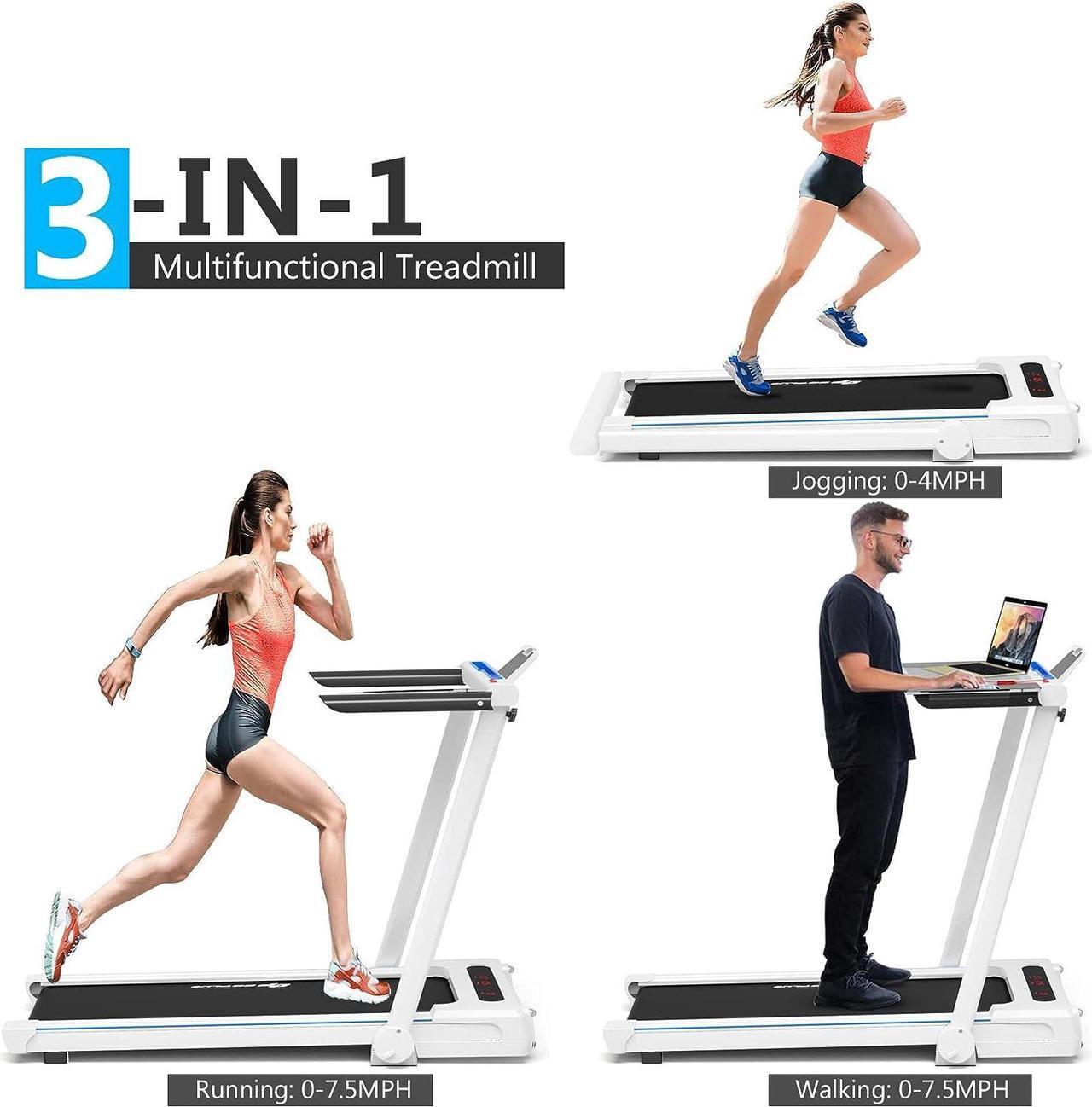 Alt view image 2 of 7 - Goplus 3-in-1 Treadmill with Large Desk, 2.25HP Folding Electric Treadmills, LED Display, Remote Control, Blue Tooth Speakers, Walking Jogging Machine for Home/Office Use