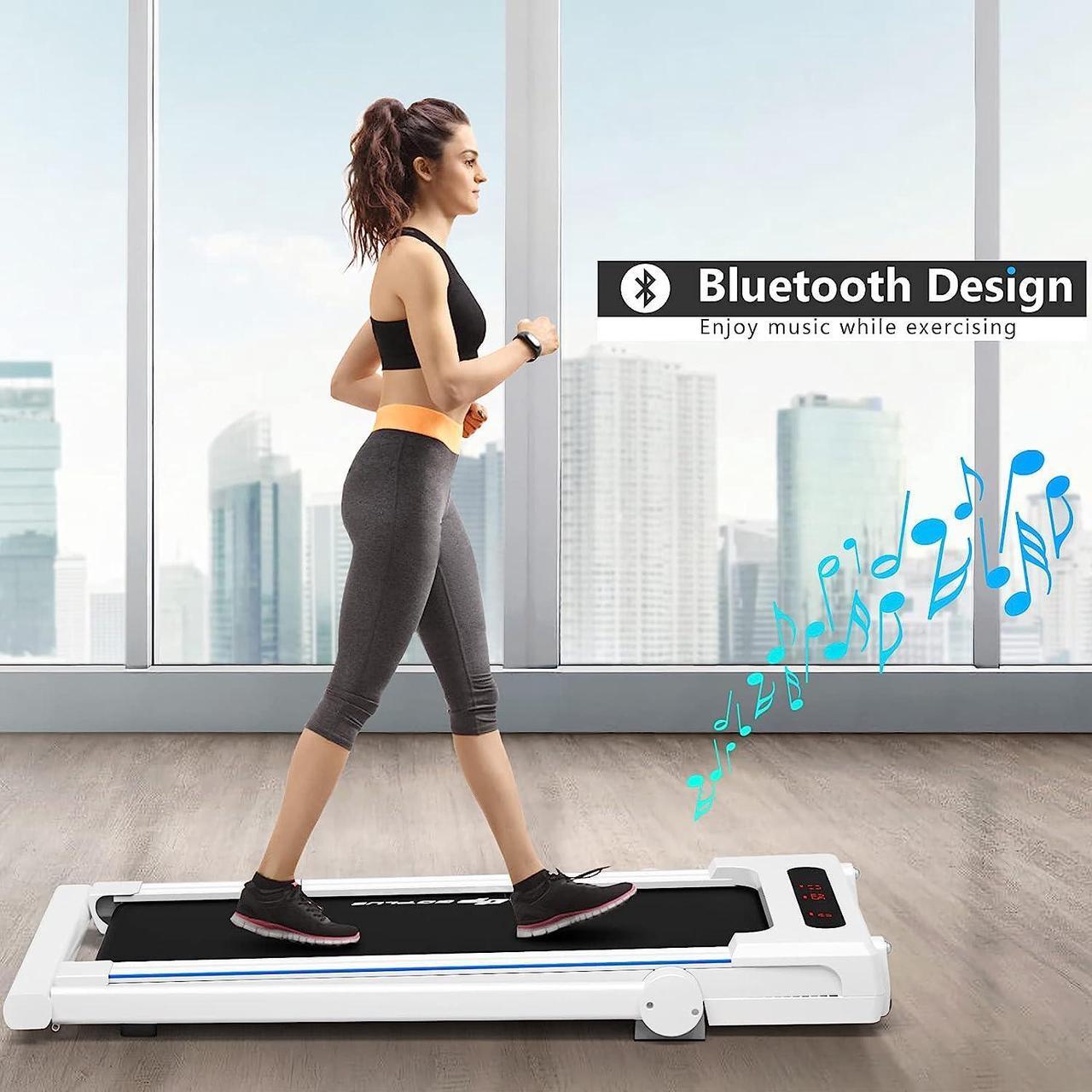 Alt view image 6 of 7 - Goplus 3-in-1 Treadmill with Large Desk, 2.25HP Folding Electric Treadmills, LED Display, Remote Control, Blue Tooth Speakers, Walking Jogging Machine for Home/Office Use