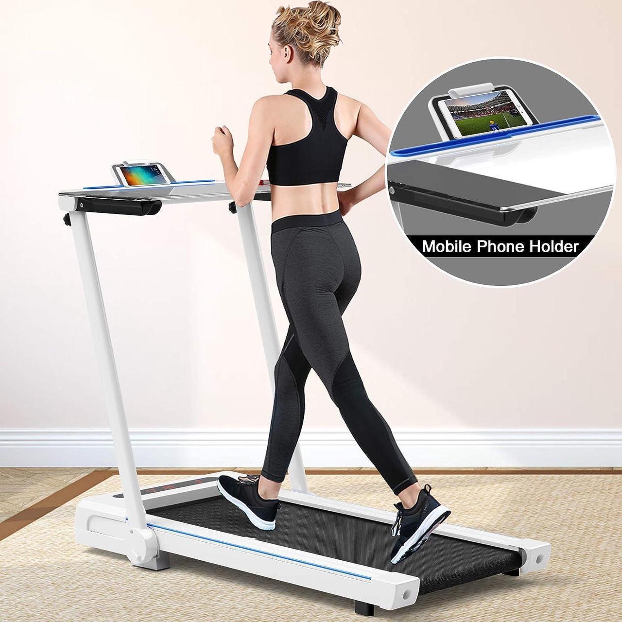 Alt view image 7 of 7 - Goplus 3-in-1 Treadmill with Large Desk, 2.25HP Folding Electric Treadmills, LED Display, Remote Control, Blue Tooth Speakers, Walking Jogging Machine for Home/Office Use