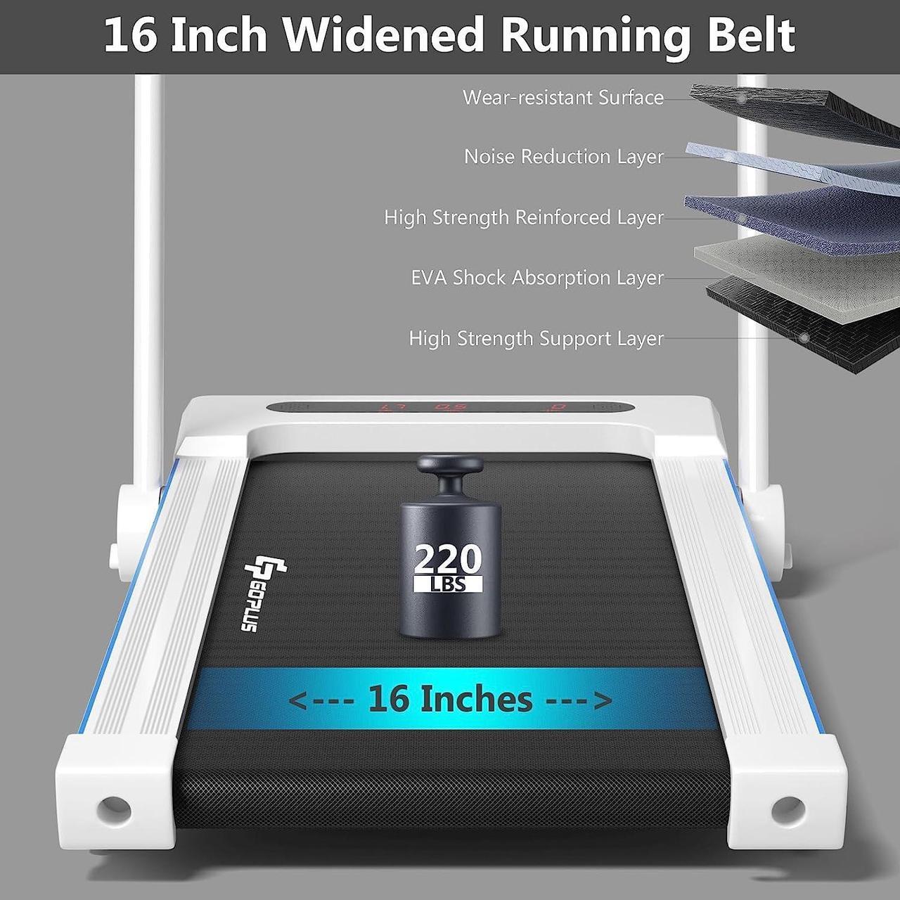Alt view image 4 of 7 - Goplus 3-in-1 Treadmill with Large Desk, 2.25HP Folding Electric Treadmills, LED Display, Remote Control, Blue Tooth Speakers, Walking Jogging Machine for Home/Office Use