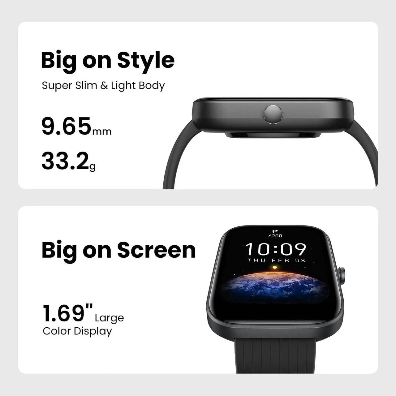 Alt view image 3 of 7 - Amazfit Bip 3 Smart Watch for Android iPhone, Health Fitness Tracker with 1.69" Large Display,14-Day Battery Life, 60+ Sports Modes, Blood Oxygen Heart Rate Monitor, 5 ATM Water-resistant (Black)