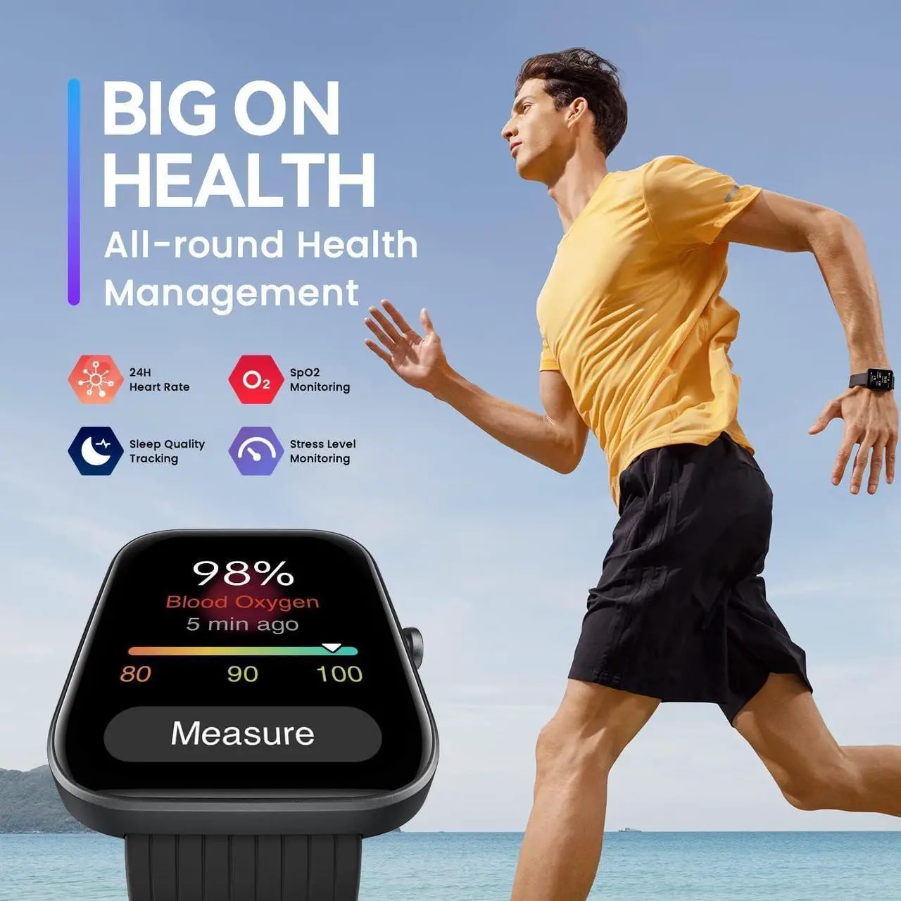 Alt view image 4 of 7 - Amazfit Bip 3 Smart Watch for Android iPhone, Health Fitness Tracker with 1.69" Large Display,14-Day Battery Life, 60+ Sports Modes, Blood Oxygen Heart Rate Monitor, 5 ATM Water-resistant (Black)