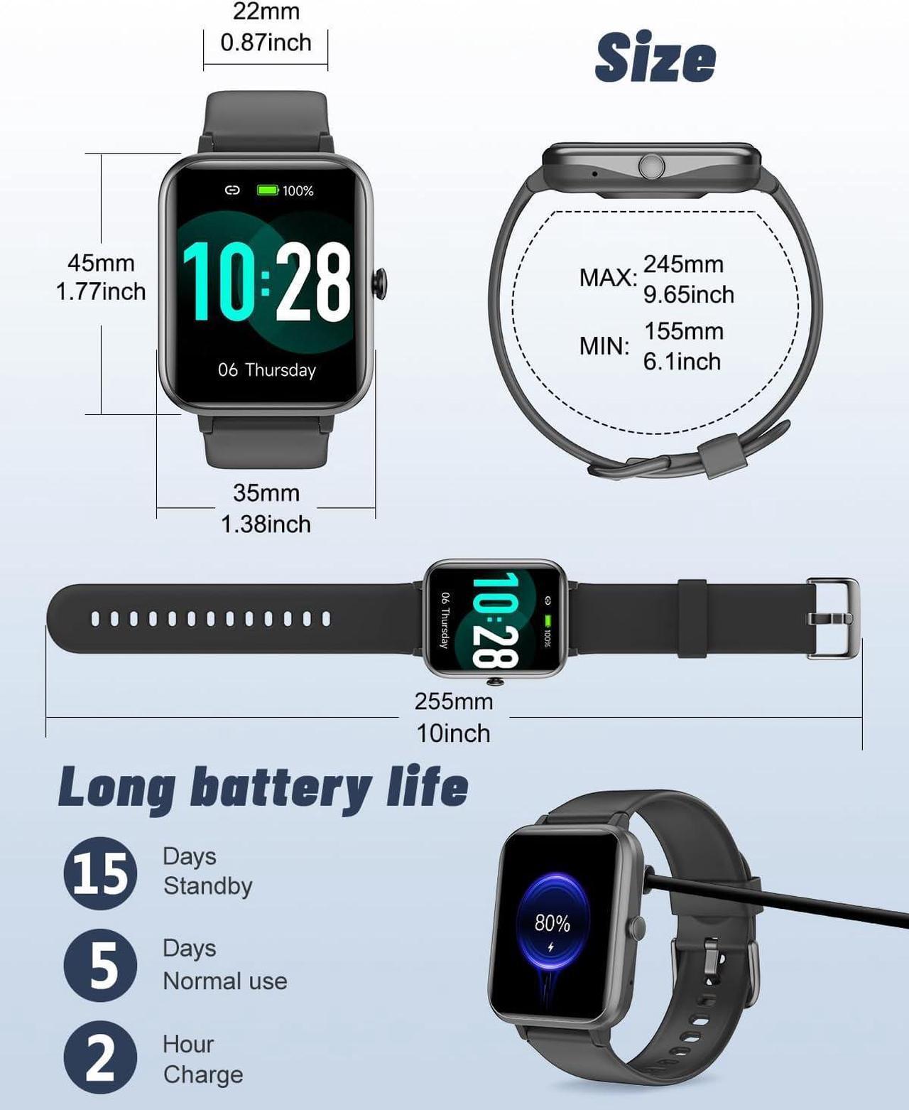 Alt view image 7 of 7 - GRV Smart Watch for iOS and Android Phones (Answer/Make Calls), Watches for Men Women IP68 Waterproof Smartwatch Fitness Tracker Watch with Heart Rate/Sleep Monitor Steps Calories Counter (Black)