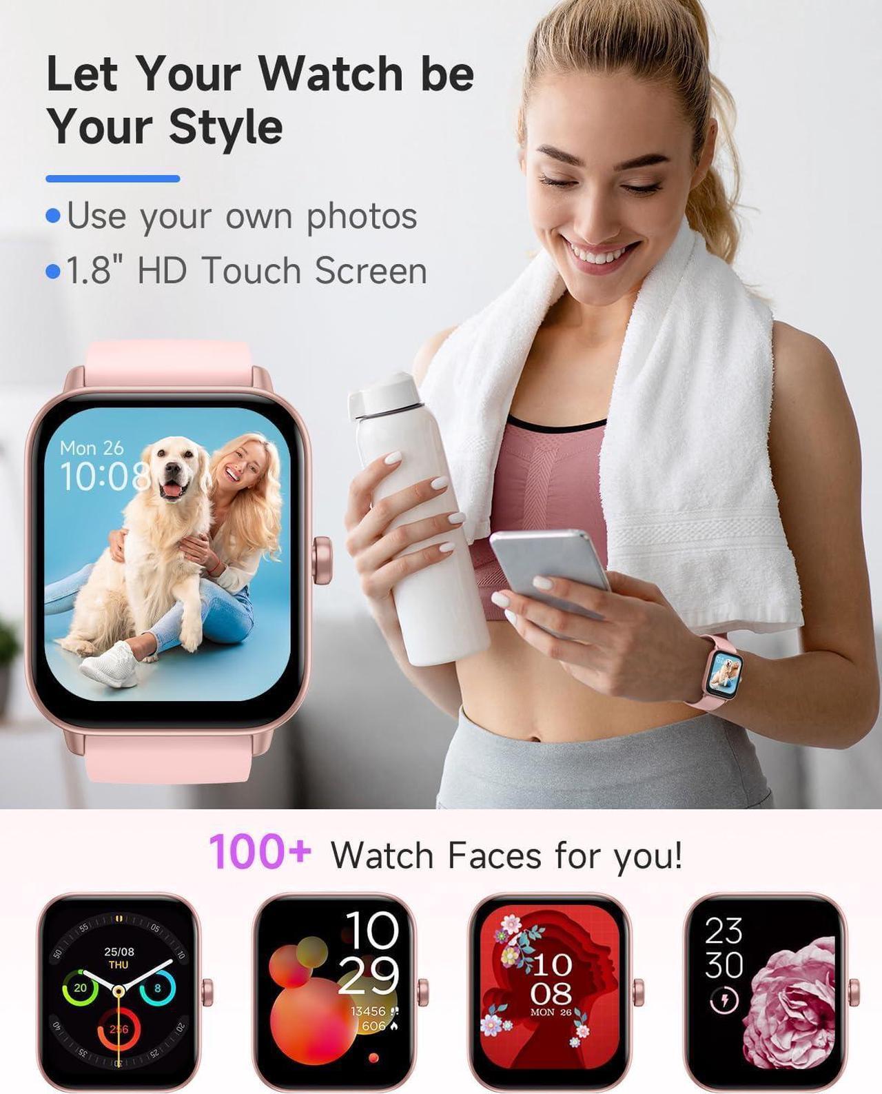 Alt view image 7 of 7 - TOOBUR Smart Watch for Women Alexa Built-in, IP68 Waterproof Swimming, 1.8" Fitness Tracker Watch with Answer&Make Call/Heart Rate/Step Counter/Sleep Tracker/100 Sports, Compatible Android iPhone