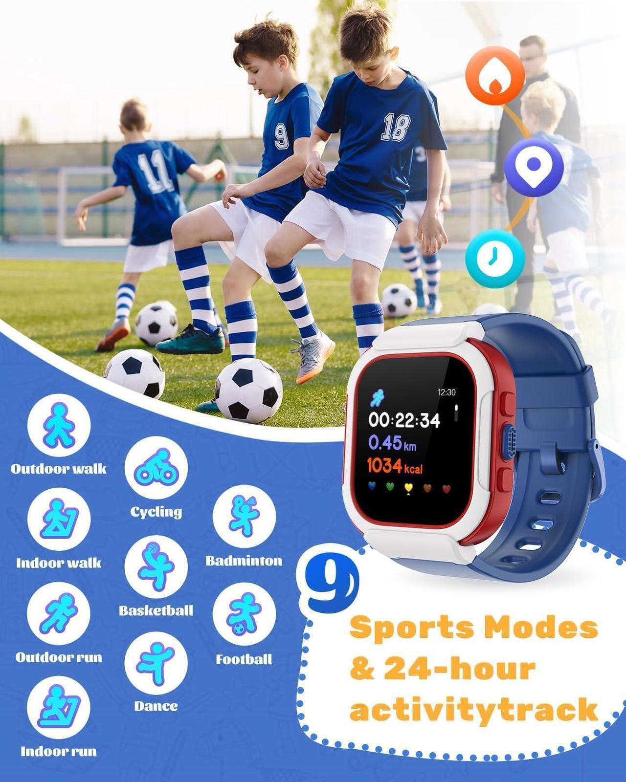 Alt view image 2 of 7 - Cloudpoem Smart Watch for Kids Girls Boys, Kids Watch Fitness Tracker Watch with Pedometer Heart Rate Monitor Sleep Tracker Alarm Clocks Puzzle Games Calculator IP68 Waterproof, Kids Gift Blue