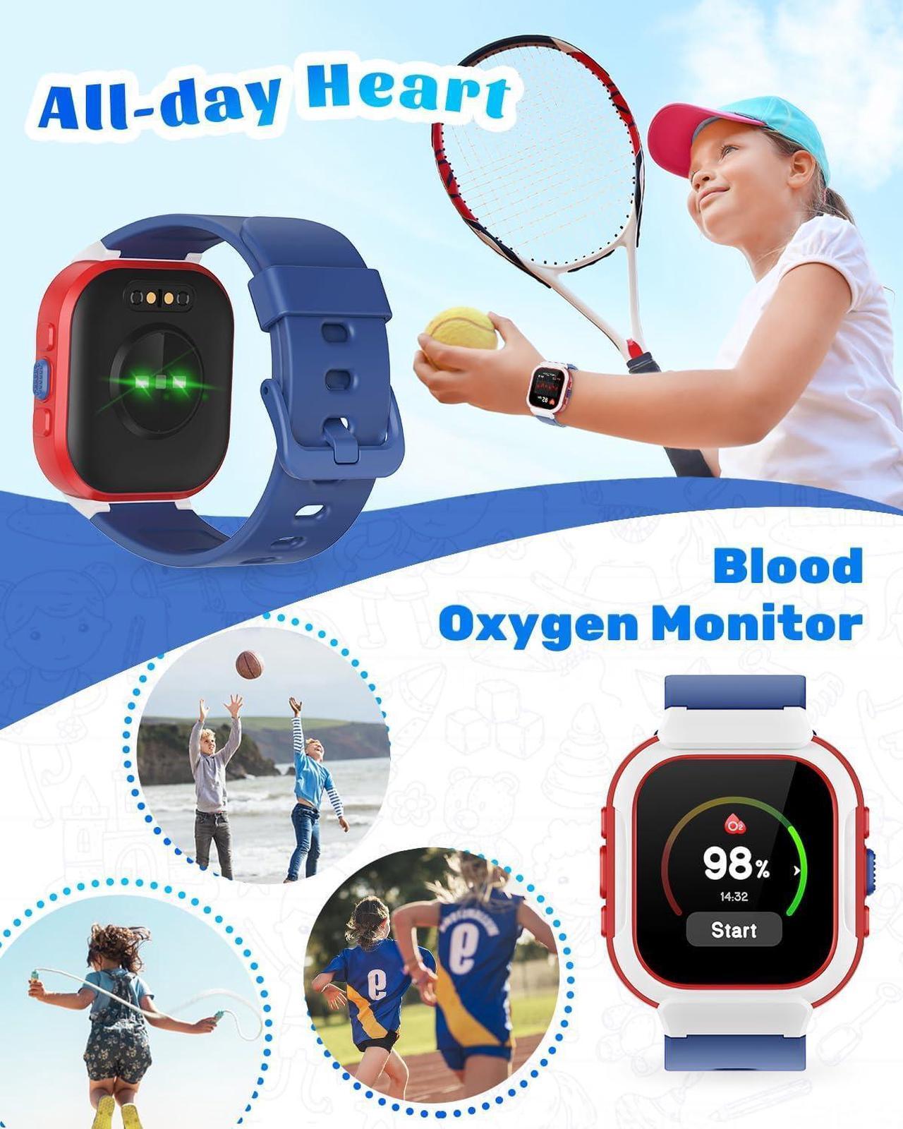 Alt view image 3 of 7 - Cloudpoem Smart Watch for Kids Girls Boys, Kids Watch Fitness Tracker Watch with Pedometer Heart Rate Monitor Sleep Tracker Alarm Clocks Puzzle Games Calculator IP68 Waterproof, Kids Gift Blue