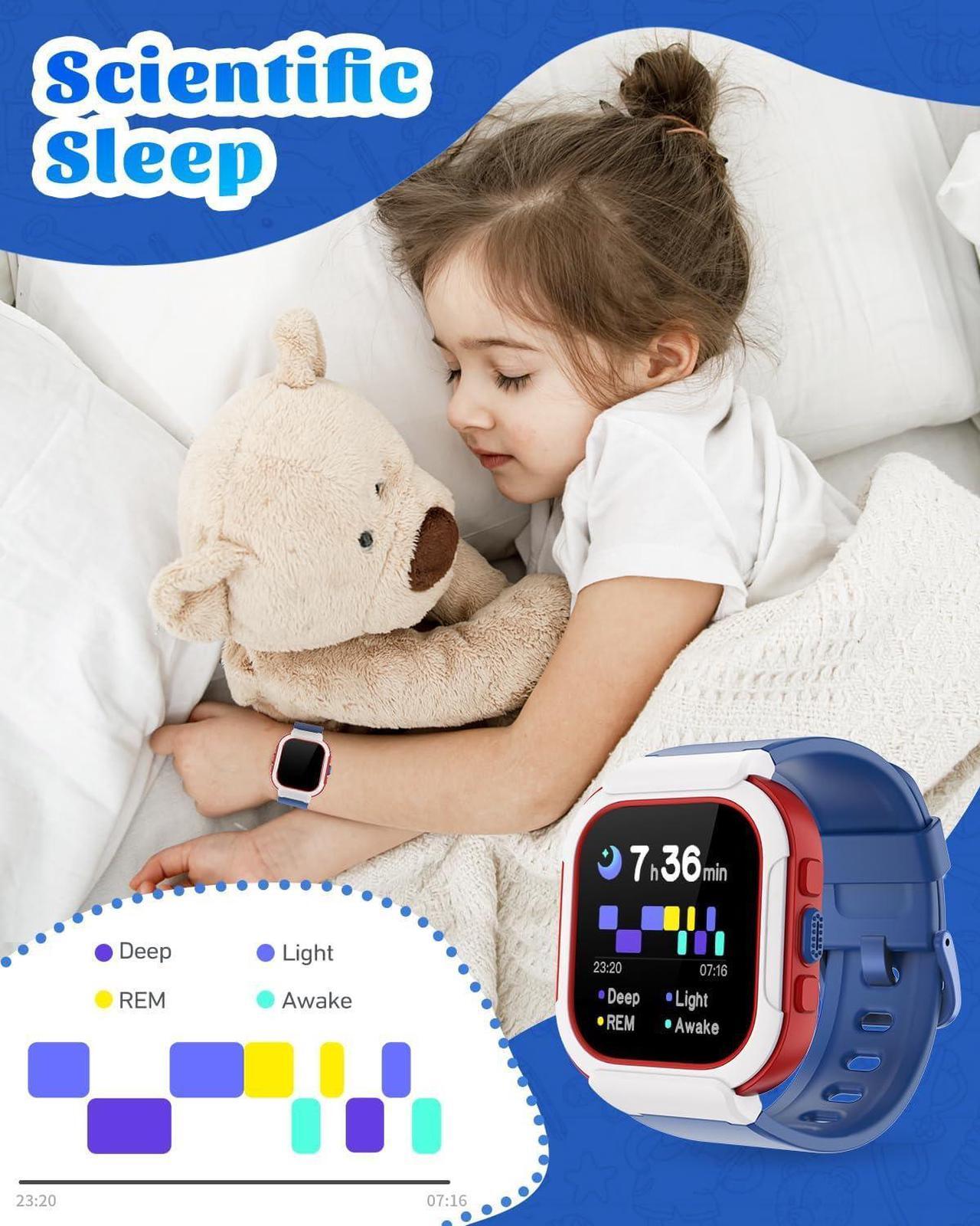 Alt view image 4 of 7 - Cloudpoem Smart Watch for Kids Girls Boys, Kids Watch Fitness Tracker Watch with Pedometer Heart Rate Monitor Sleep Tracker Alarm Clocks Puzzle Games Calculator IP68 Waterproof, Kids Gift Blue