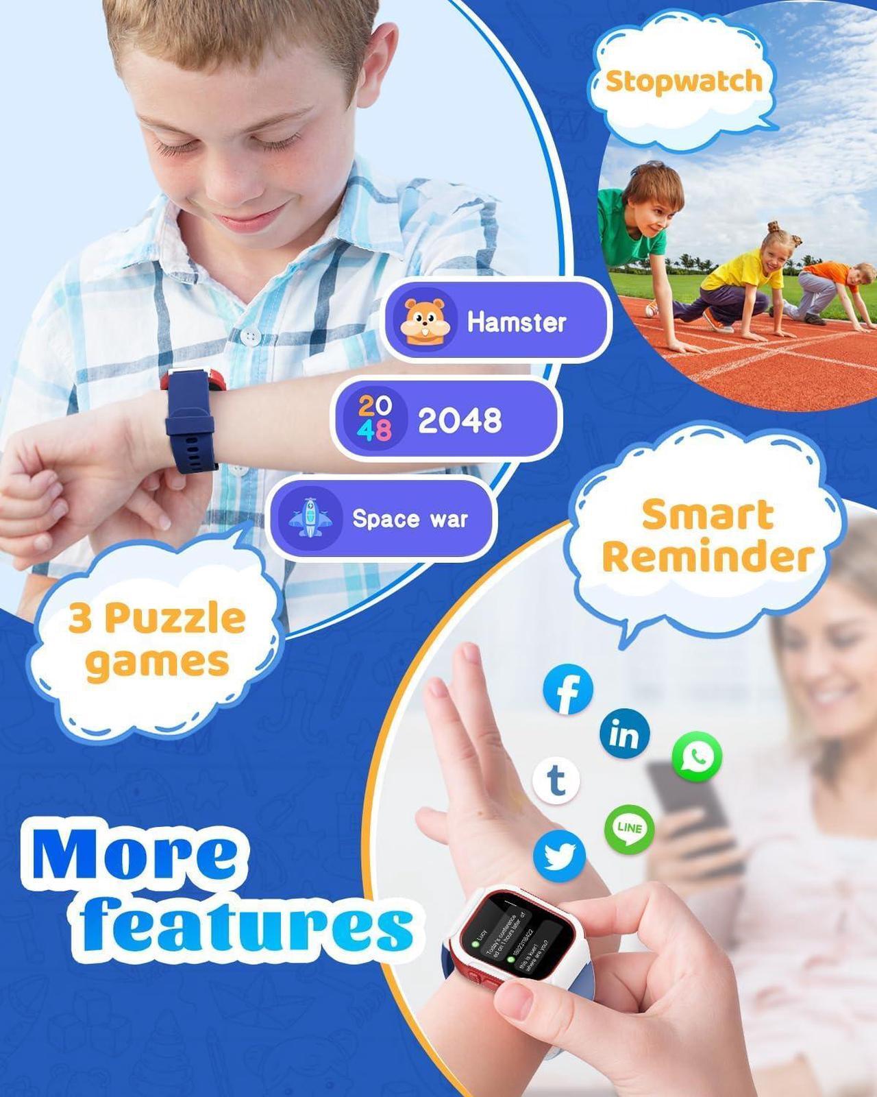 Alt view image 6 of 7 - Cloudpoem Smart Watch for Kids Girls Boys, Kids Watch Fitness Tracker Watch with Pedometer Heart Rate Monitor Sleep Tracker Alarm Clocks Puzzle Games Calculator IP68 Waterproof, Kids Gift Blue