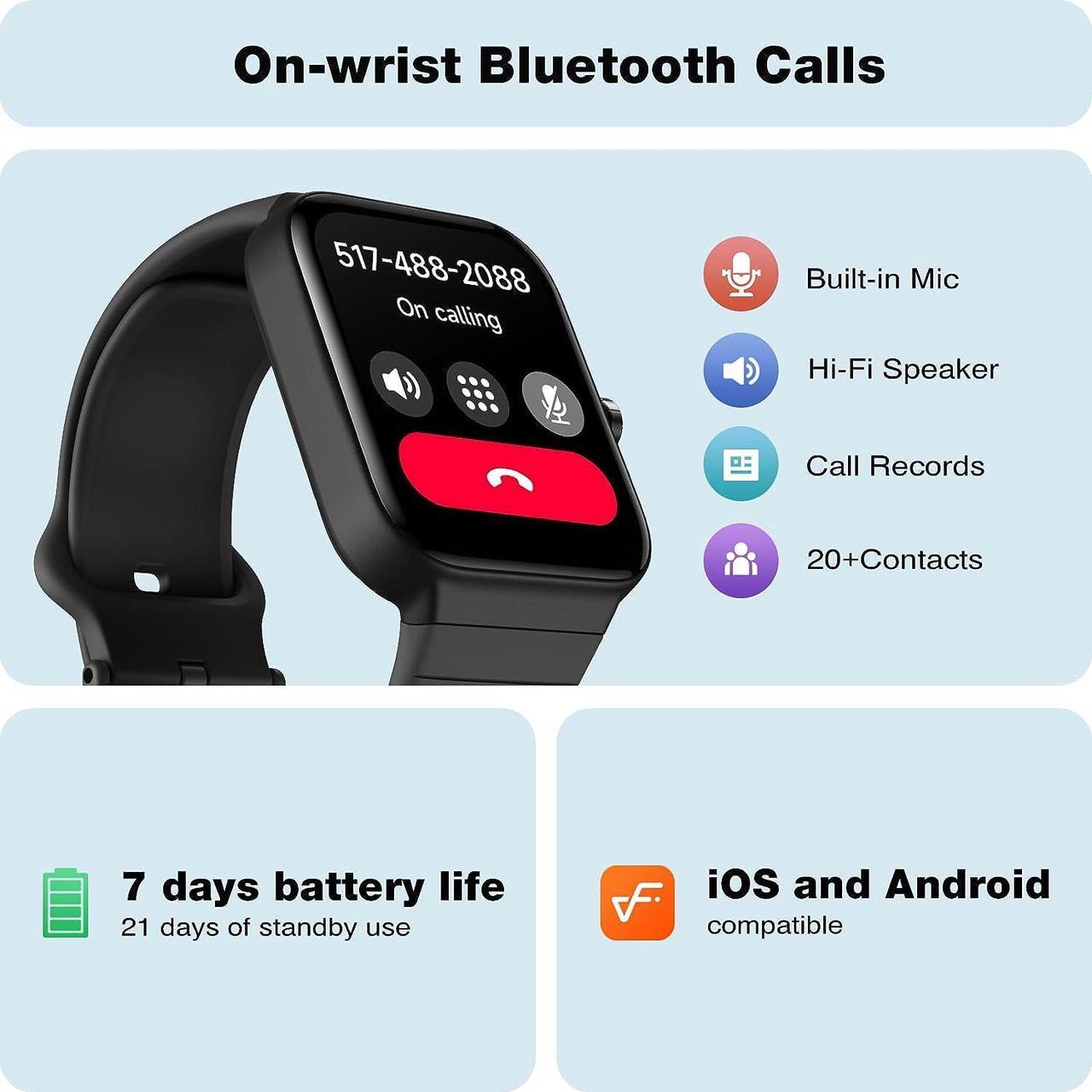 Alt view image 2 of 7 - Fitpolo Smart Watch for Men Women, 1.8" Fitness Watches Call Alexa 100+ Workouts SpO2 Heart Rate Monitor Sleep Calorie Step Counter Waterproof Activity Trackers and Smartwatches for Android iPhone