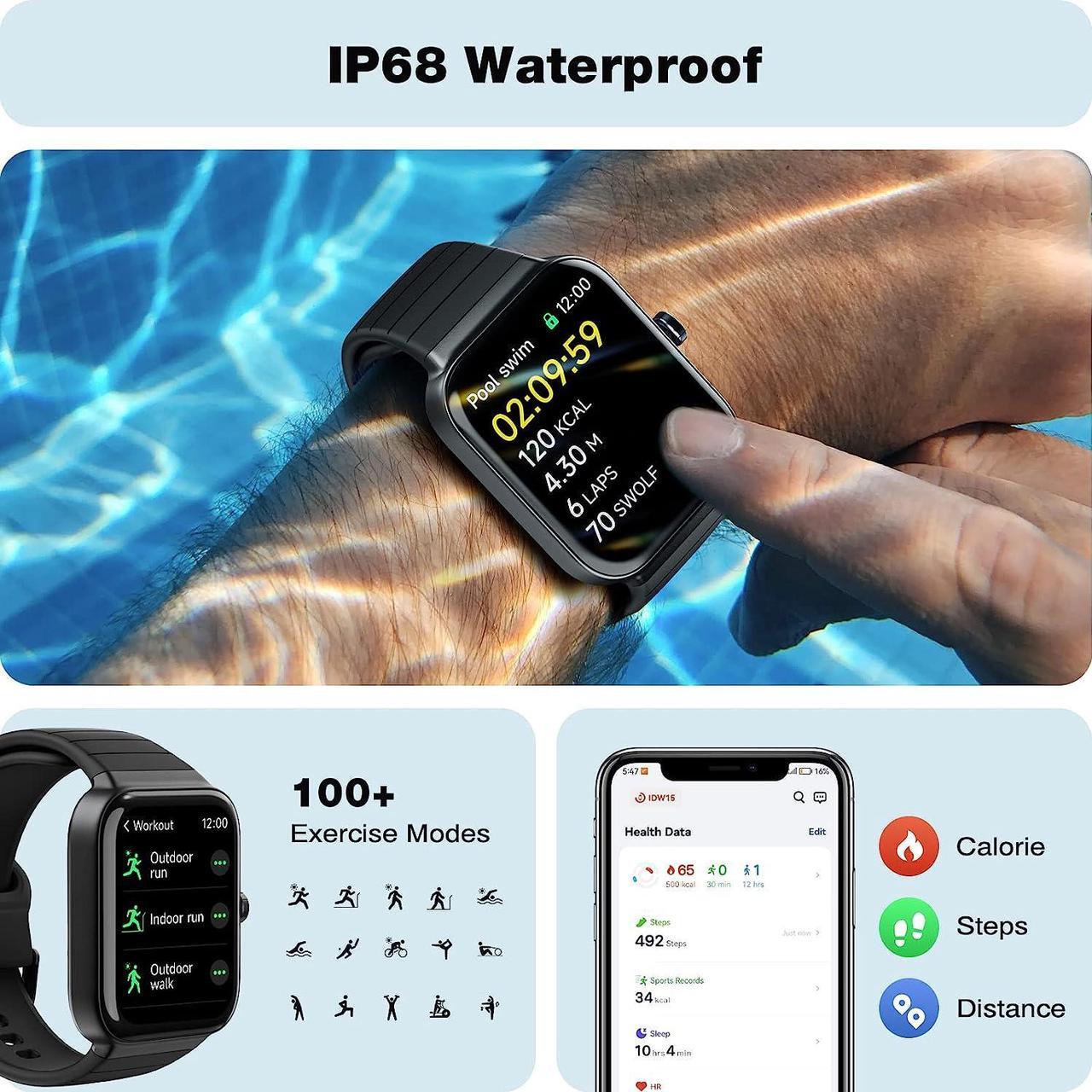 Alt view image 5 of 7 - Fitpolo Smart Watch for Men Women, 1.8" Fitness Watches Call Alexa 100+ Workouts SpO2 Heart Rate Monitor Sleep Calorie Step Counter Waterproof Activity Trackers and Smartwatches for Android iPhone