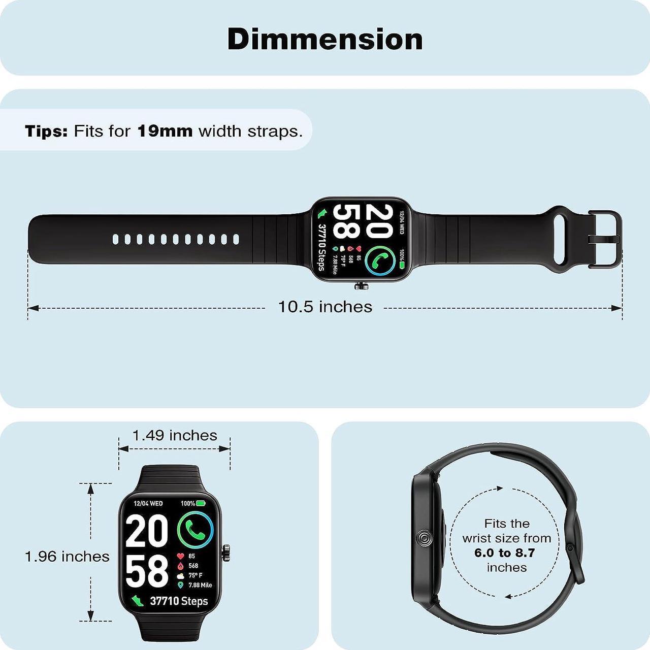 Alt view image 7 of 7 - Fitpolo Smart Watch for Men Women, 1.8" Fitness Watches Call Alexa 100+ Workouts SpO2 Heart Rate Monitor Sleep Calorie Step Counter Waterproof Activity Trackers and Smartwatches for Android iPhone