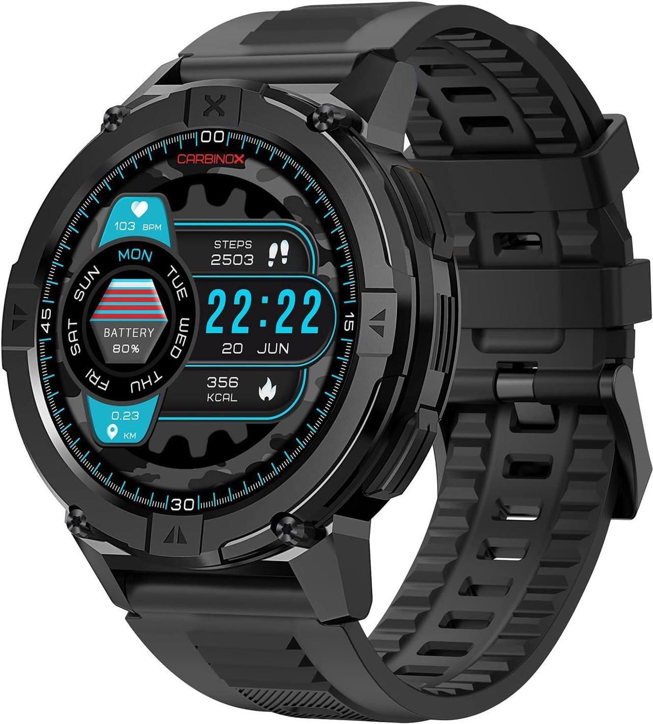 Main image of Carbinox X-Ranger Smart Watch Rugged Fitness Tracker IP69K Waterproof Compatible with Android and iOS Phone Heart Rate Sport Modes, Black, 49mm Diameter