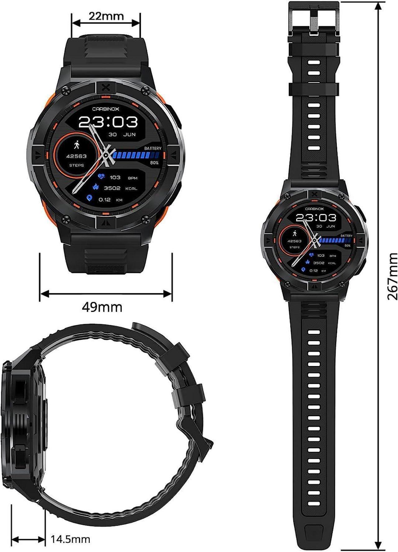 Alt view image 2 of 6 - Carbinox X-Ranger Smart Watch Rugged Fitness Tracker IP69K Waterproof Compatible with Android and iOS Phone Heart Rate Sport Modes, Black, 49mm Diameter