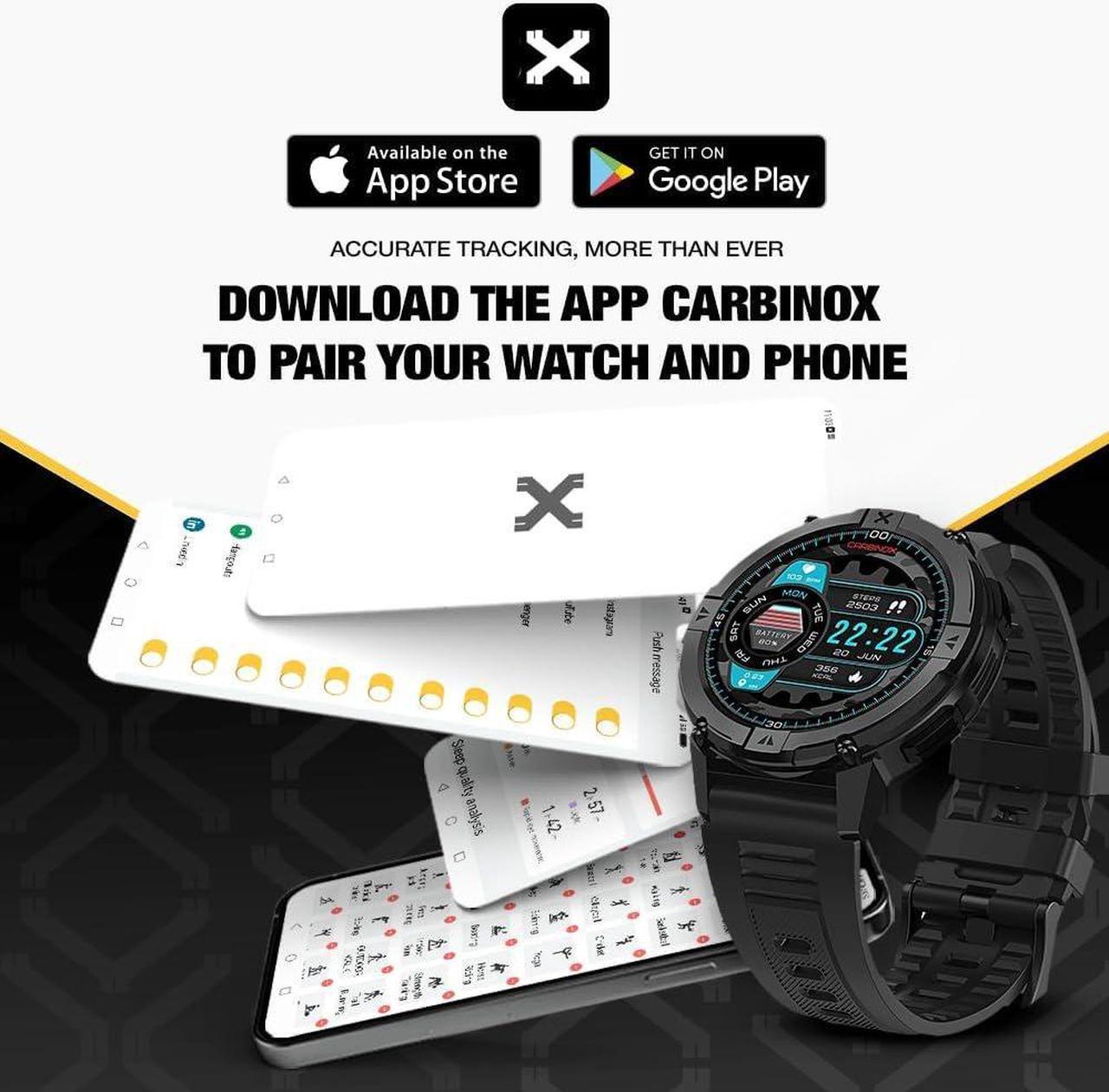 Alt view image 6 of 6 - Carbinox X-Ranger Smart Watch Rugged Fitness Tracker IP69K Waterproof Compatible with Android and iOS Phone Heart Rate Sport Modes, Black, 49mm Diameter