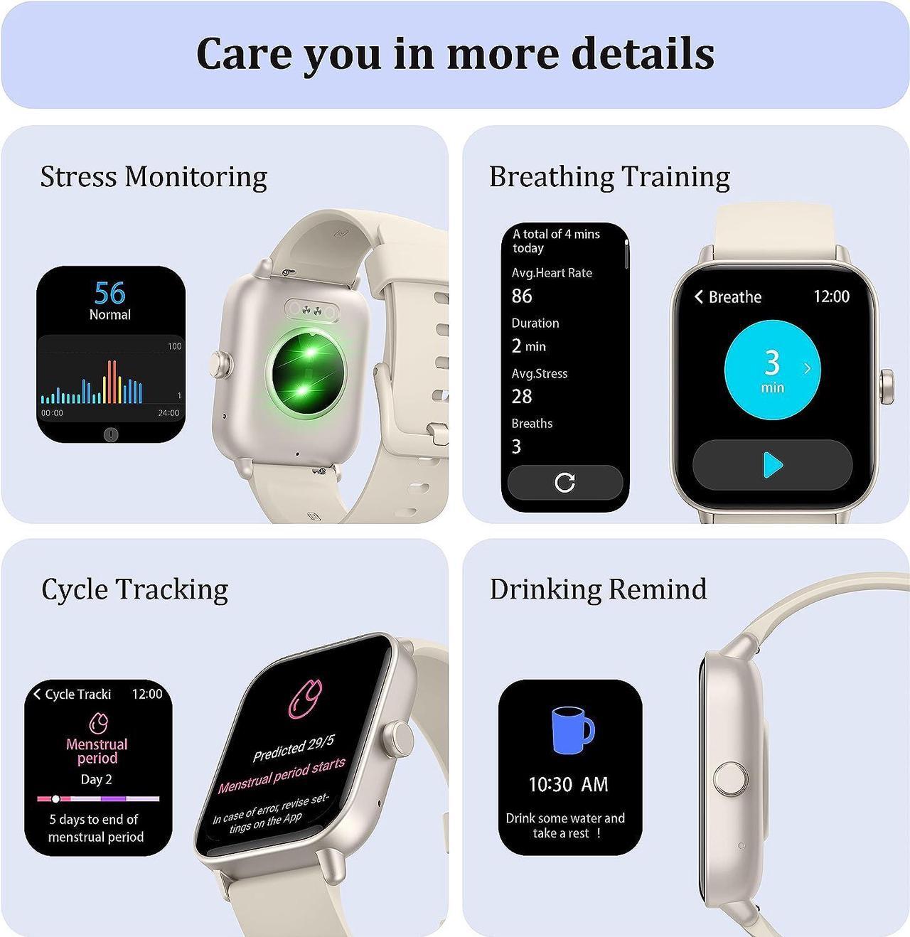Alt view image 5 of 7 - KALINCO Smart Watch for Women Men (Answer/Make Call), Alexa Built-in, 1.8" Fitness Tracker Watch with Heart Rate/SpO2/Stress & Sleep Monitor, 100+ Sport Modes, Swimming Smartwatch for Android iOS