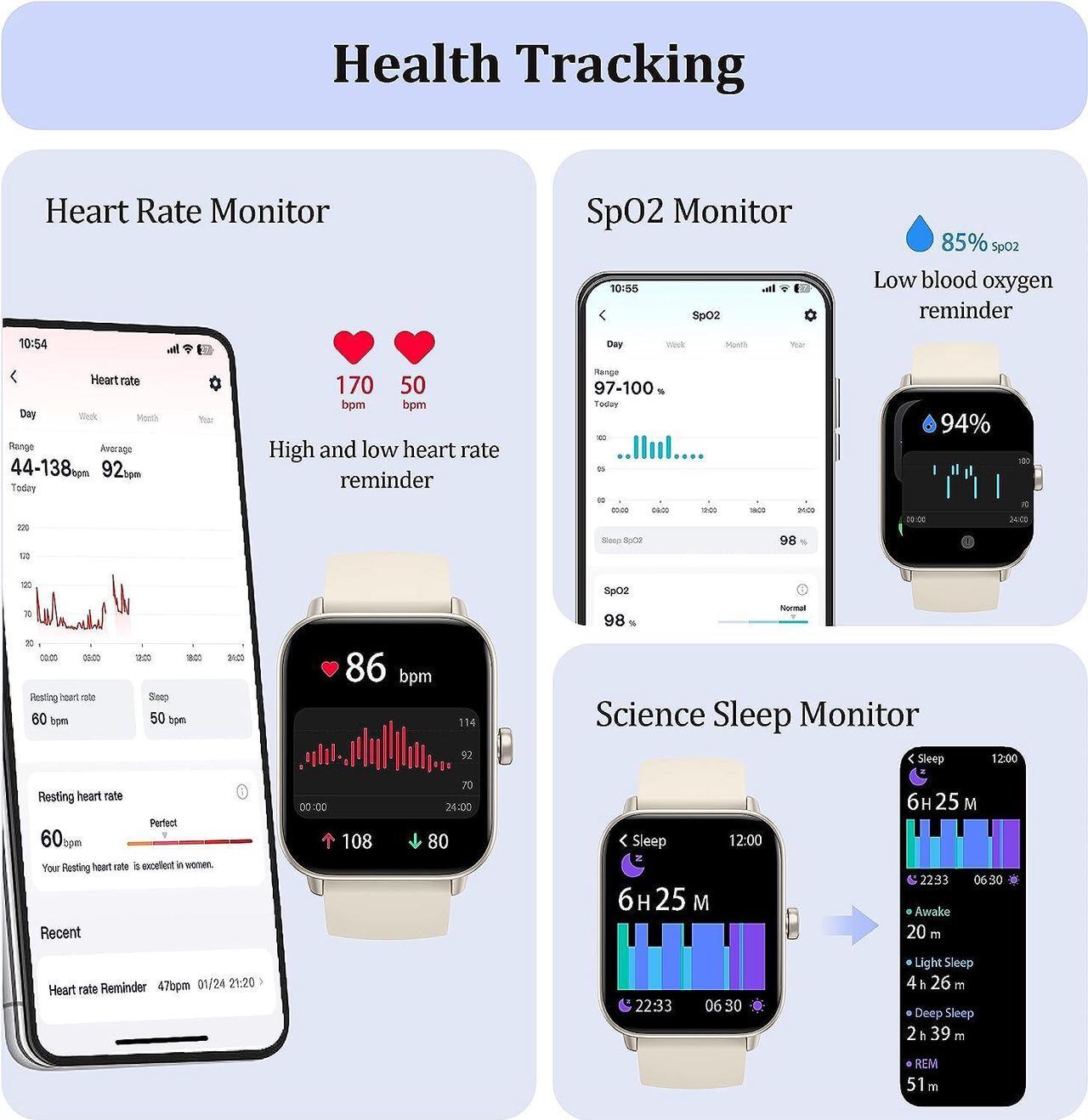 Alt view image 4 of 7 - KALINCO Smart Watch for Women Men (Answer/Make Call), Alexa Built-in, 1.8" Fitness Tracker Watch with Heart Rate/SpO2/Stress & Sleep Monitor, 100+ Sport Modes, Swimming Smartwatch for Android iOS